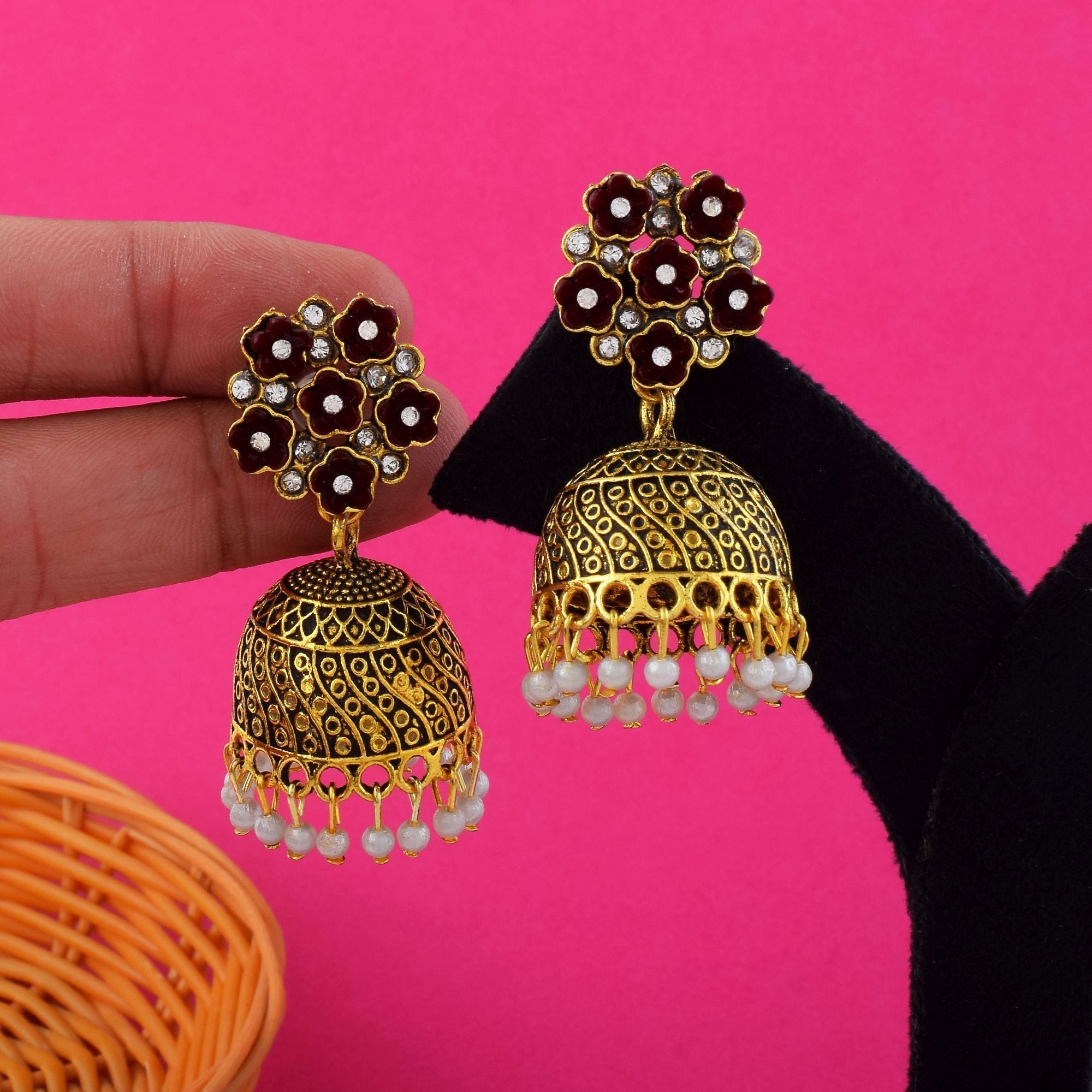 Gorgeous Maroon Color Oxidised Earrings Perfect For Women’S Wedding Wear, Festivals, And Engagements