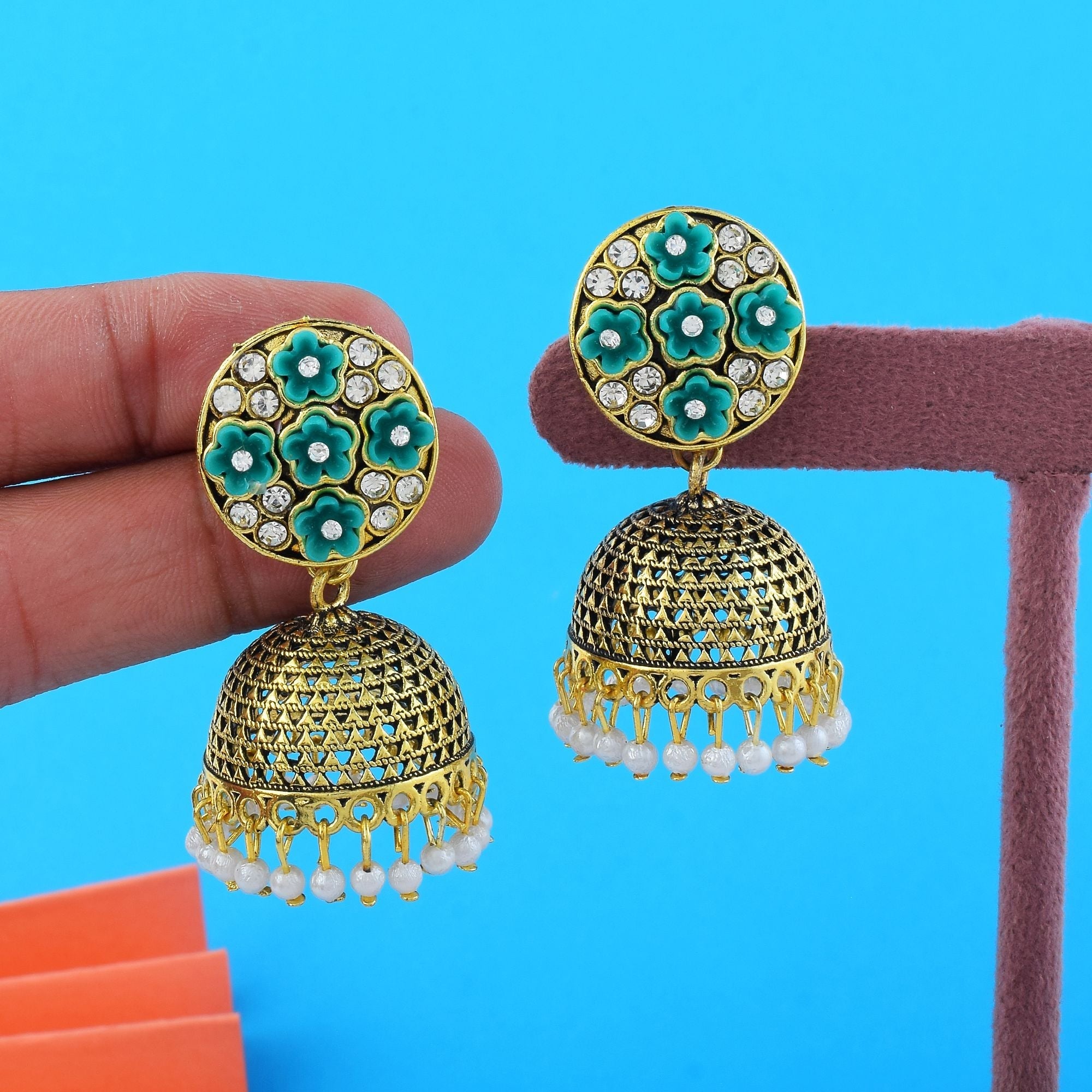 Exclusive Orange Color Oxidised Earrings Designed For Wedding Celebrations, Parties, And Ethnic Outfits