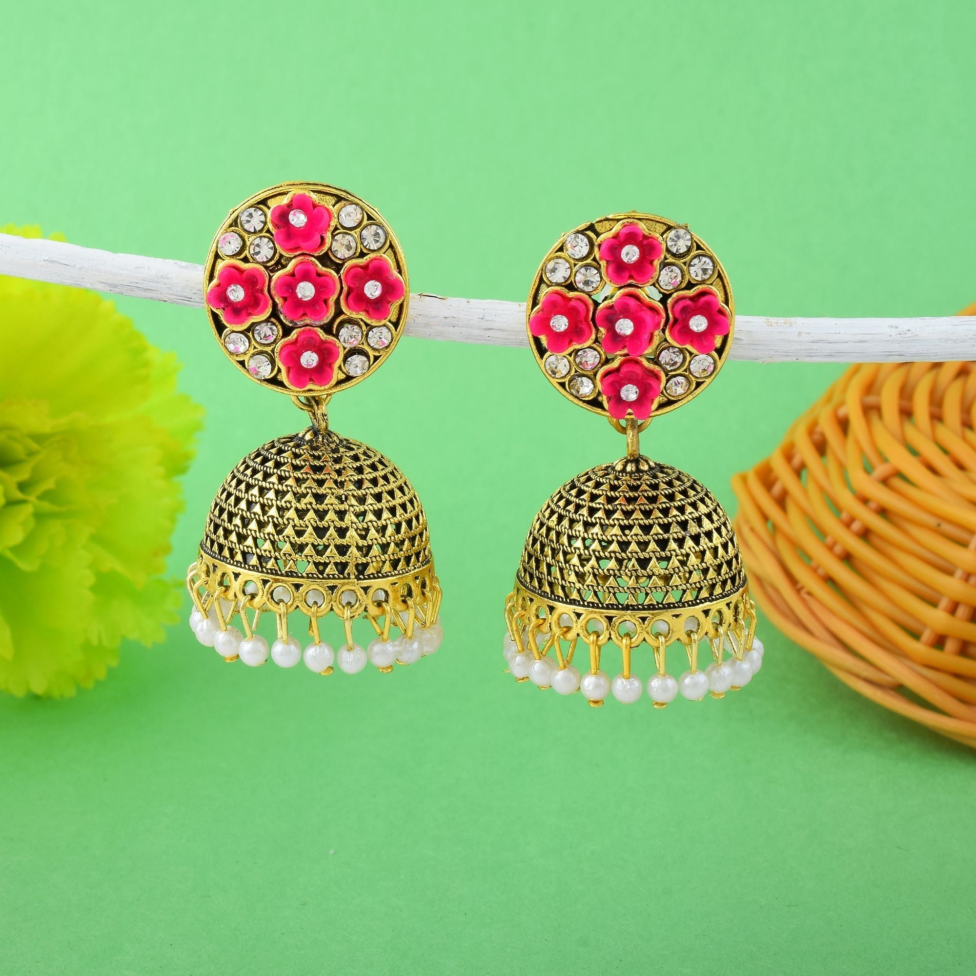 Stylish Rani Color Oxidised Earrings Perfect For Bridal Jewelry, Festivals, And Party Wear Looks