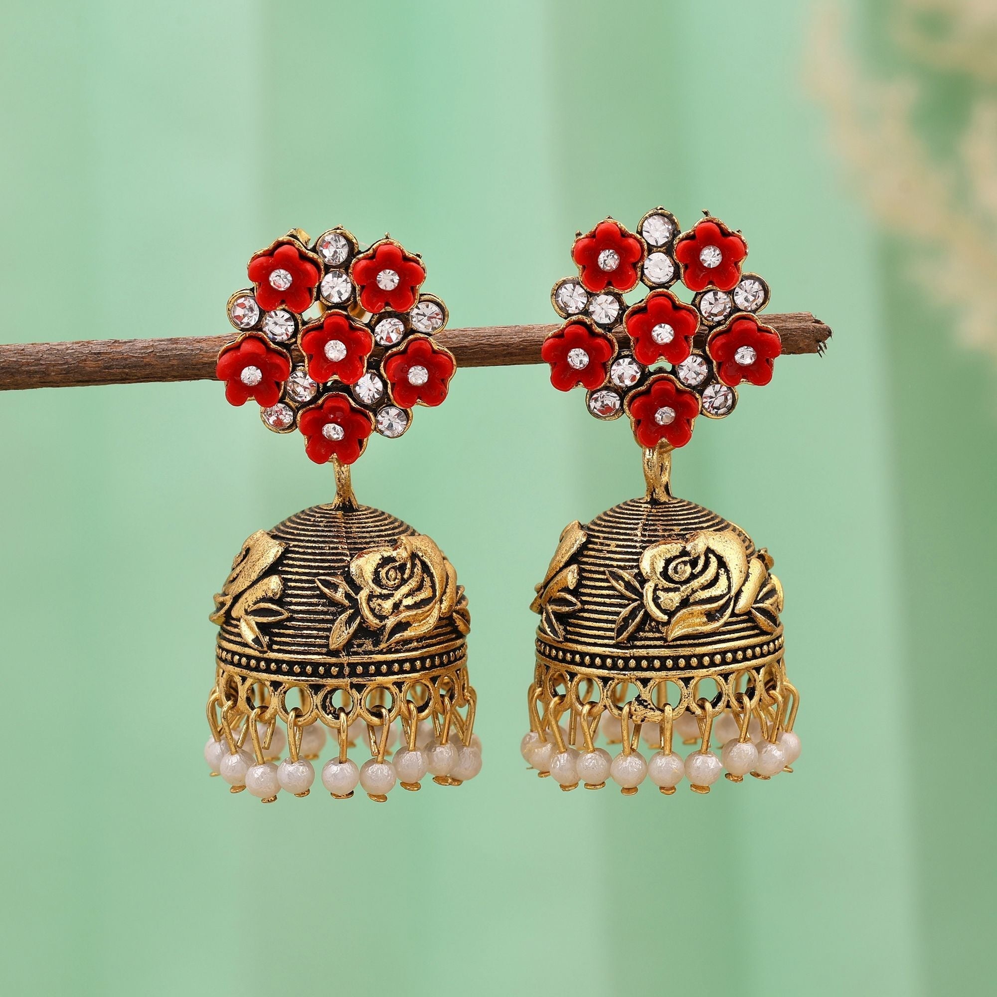 Attractive Red Color Oxidised Earrings Crafted For Women’S Party Wear, Weddings, And Festive Looks