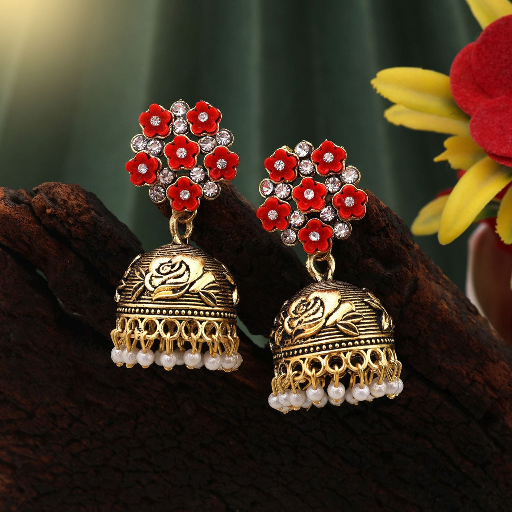 Attractive Red Color Oxidised Earrings Crafted For Women’S Party Wear, Weddings, And Festive Looks