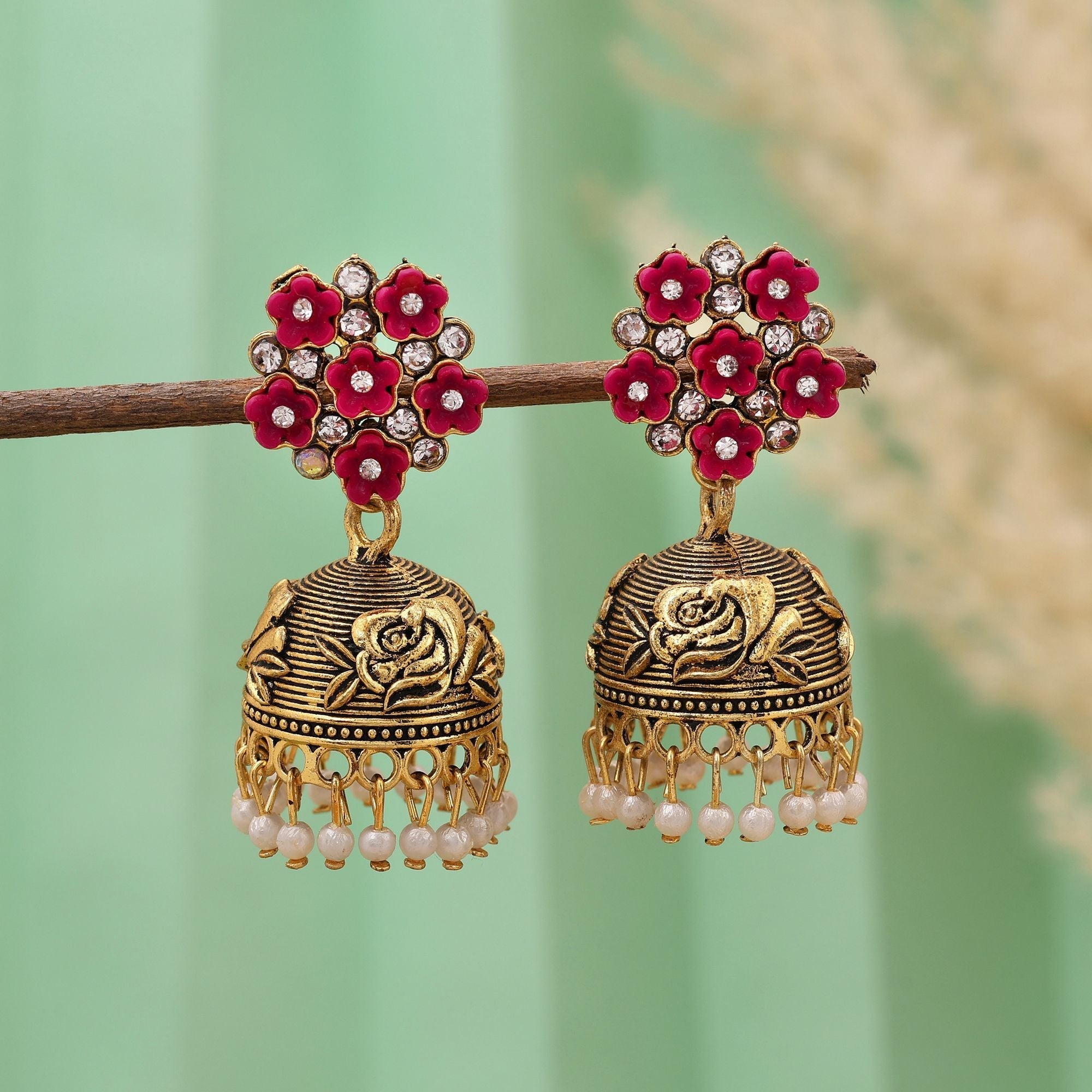 Gorgeous Rani Color Oxidised Earrings Designed For Festivals, Engagements, And Women’S Ethnic Outfits