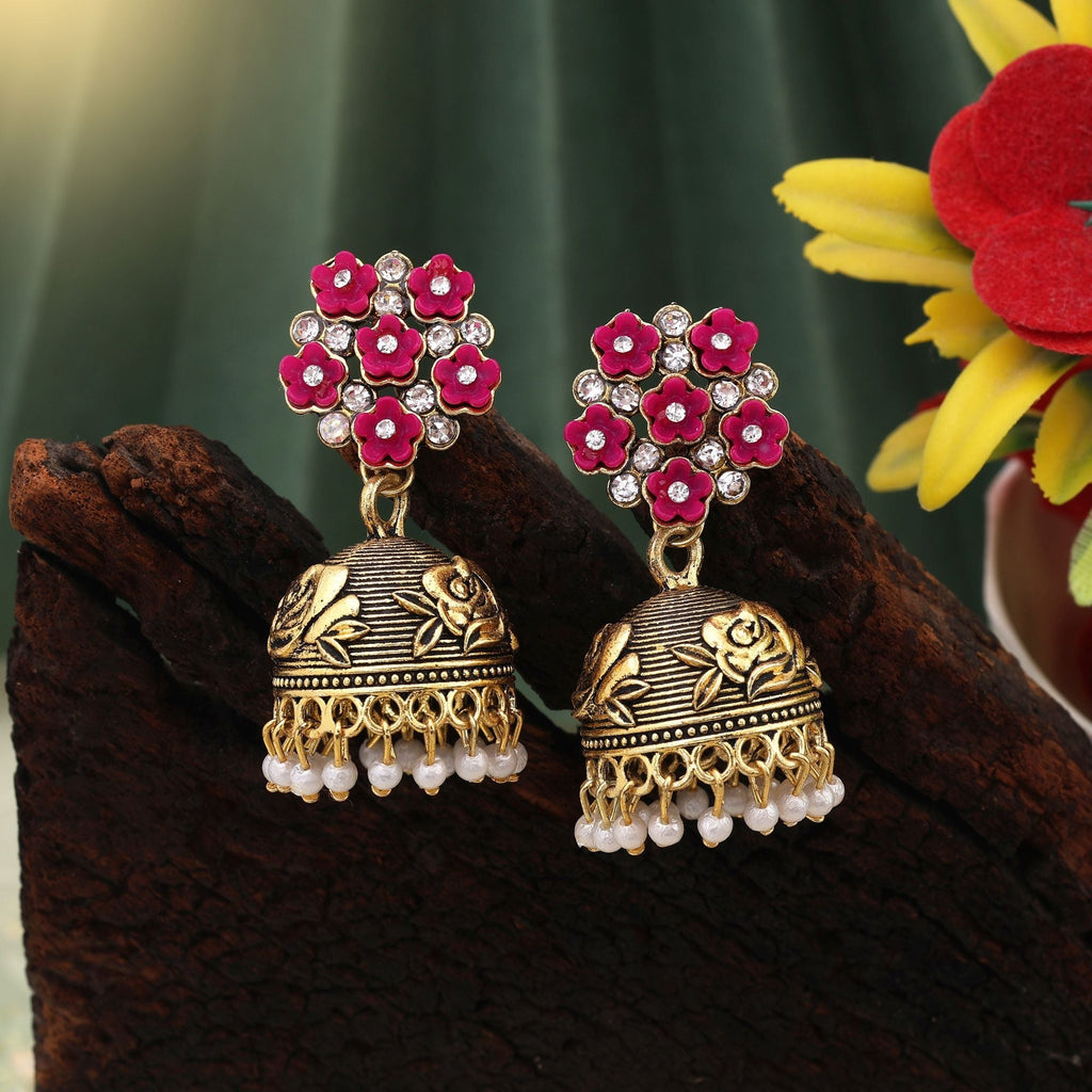 Gorgeous Rani Color Oxidised Earrings Designed For Festivals, Engagements, And Women’S Ethnic Outfits
