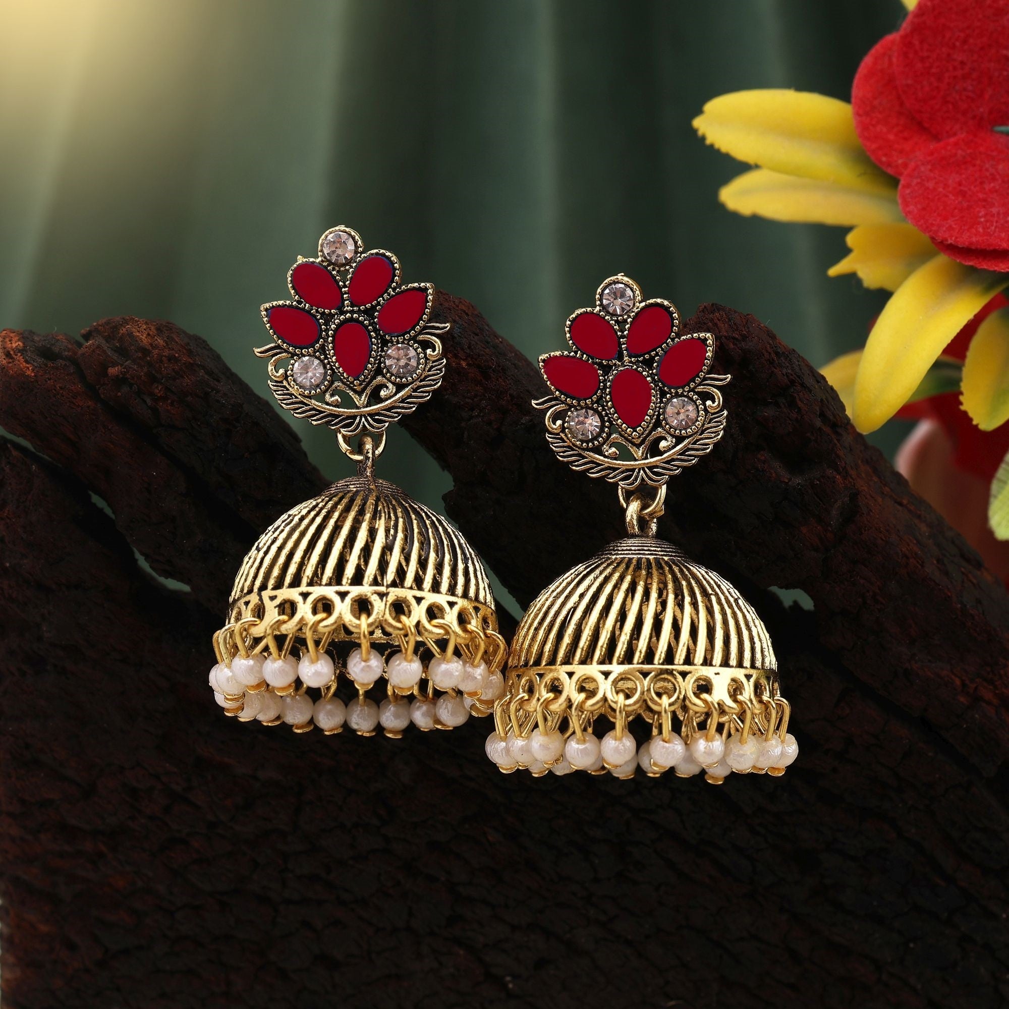 Exclusive Maroon Color Oxidised Earrings Designed With Handmade Work For Brides And Special Occasions