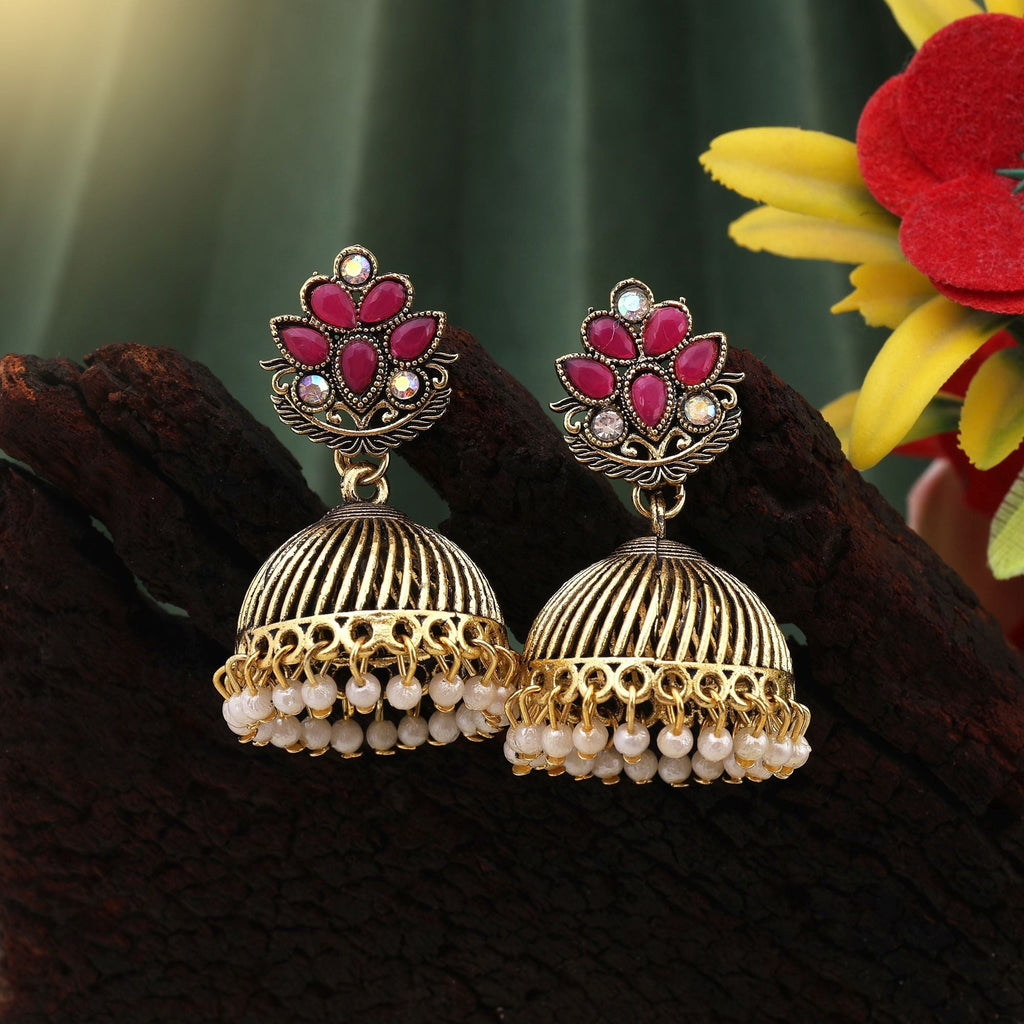 Stylish Red Color Oxidised Earrings Crafted For Brides, Festivals, And Traditional Cultural Jewelry