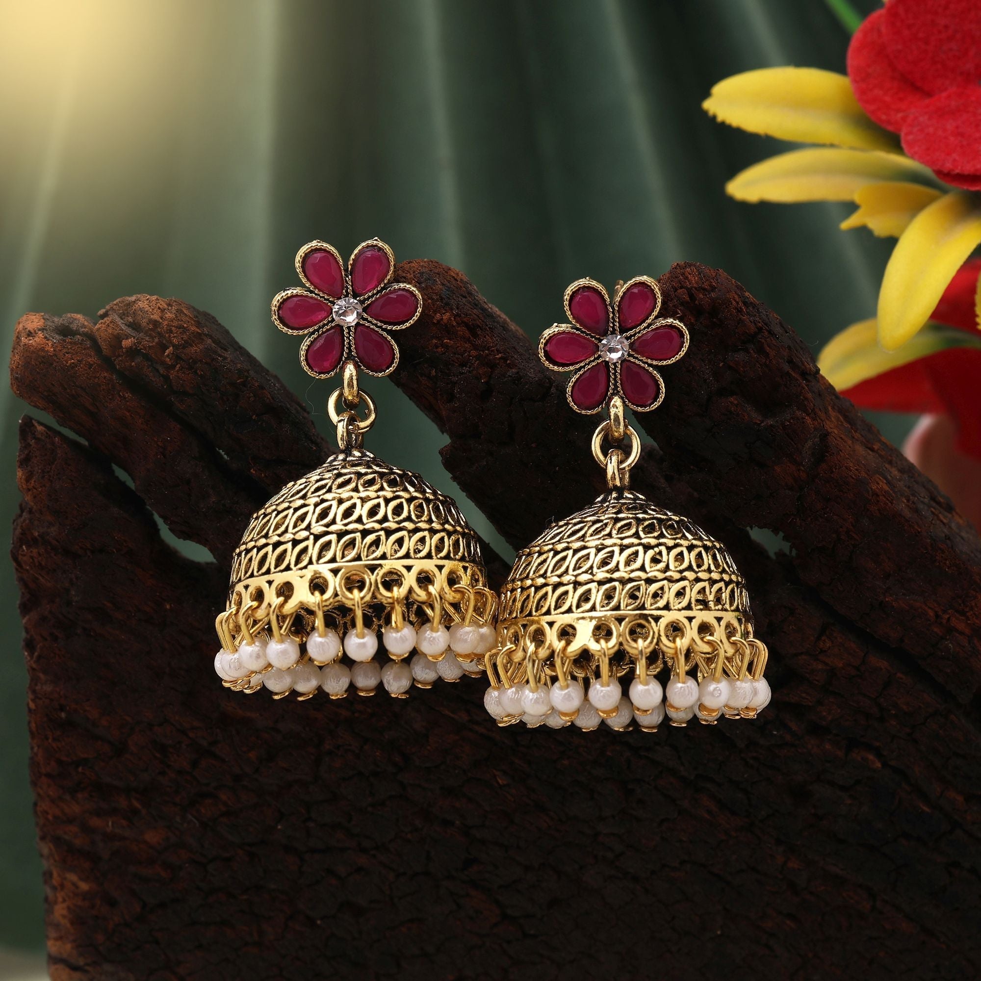 Elegant Rani Color Oxidised Earrings Perfect For Festivals, Weddings, And Traditional Party Looks