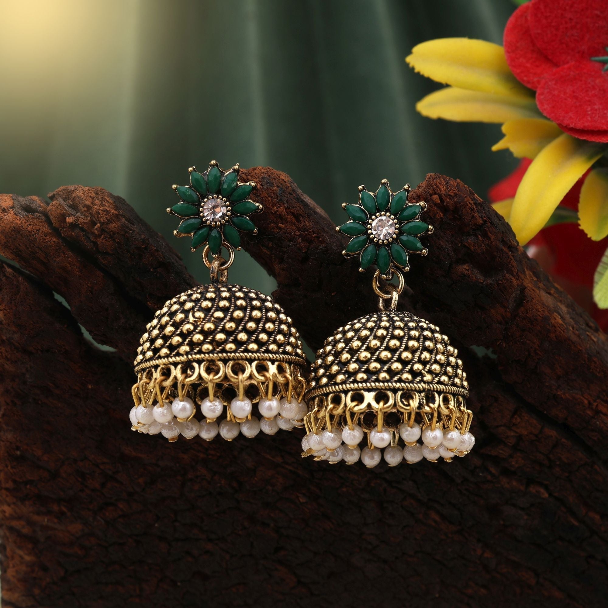Elegant Green Color Oxidised Earrings Perfect For Festivals, Bridal Wear, And Women’S Cultural Jewelry
