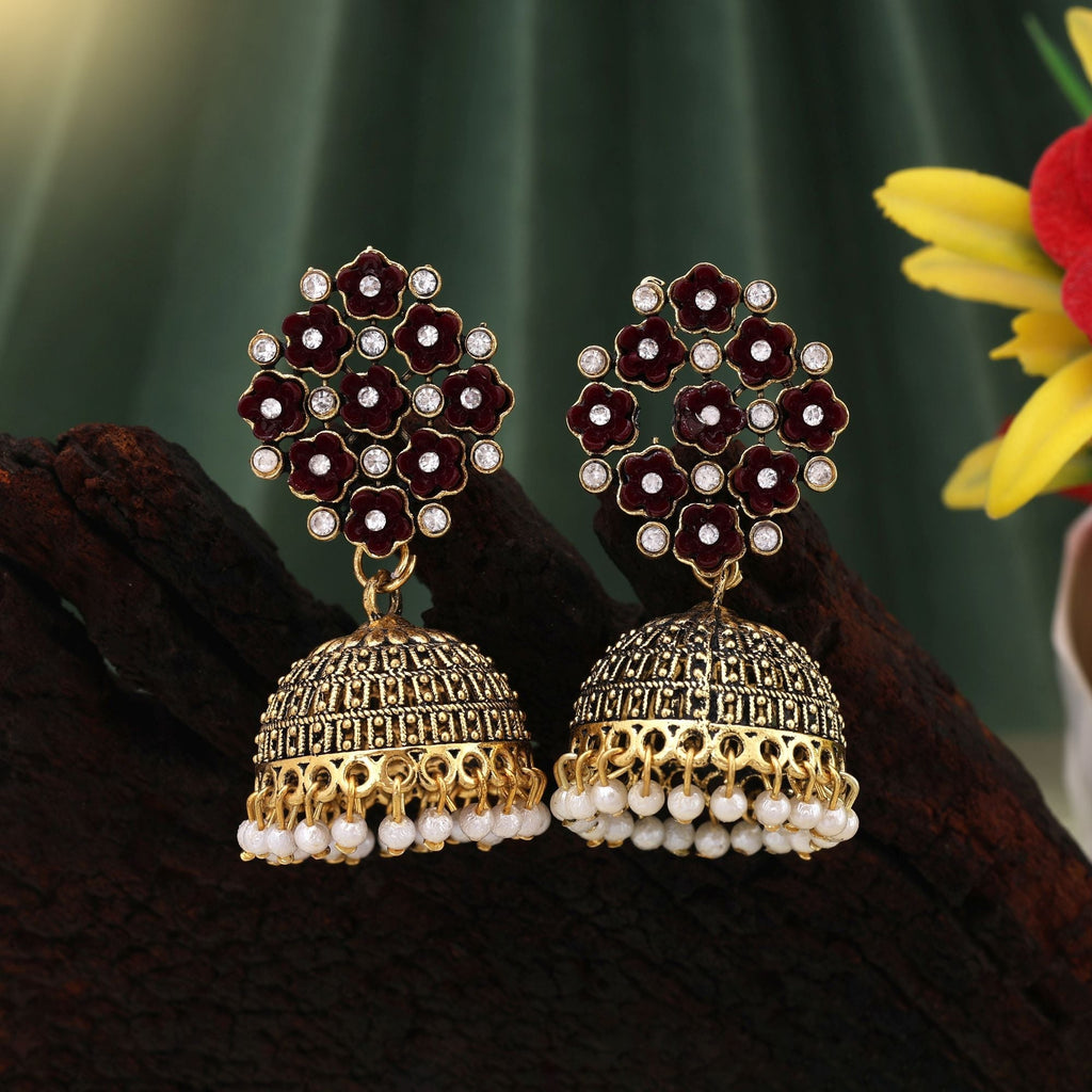 Elegant Brown Color Oxidised Earrings Crafted With Detailing For Festivals, Parties, And Ethnic Styling