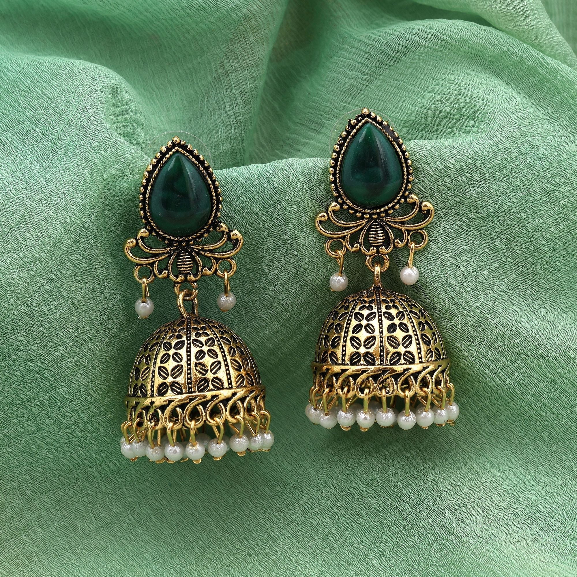 Stylish Green Color Oxidised Earrings Perfect For Weddings, Functions, And Ethnic Women’S Party Jewelry