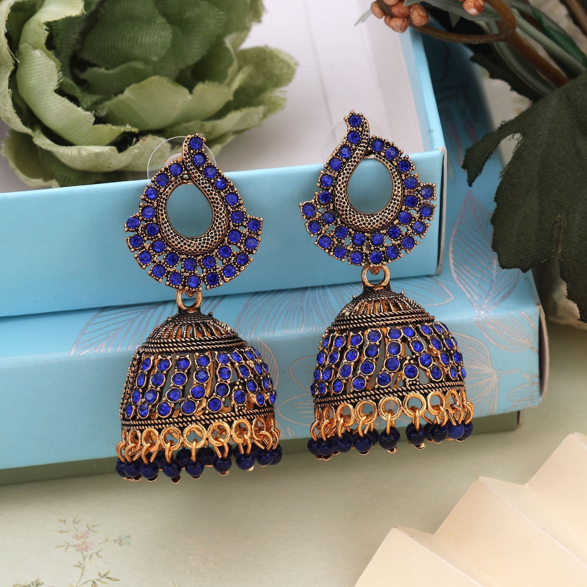 Stylish Blue Color Oxidised Earrings Crafted For Brides, Cultural Events, And Women’S Ethnic Jewelry