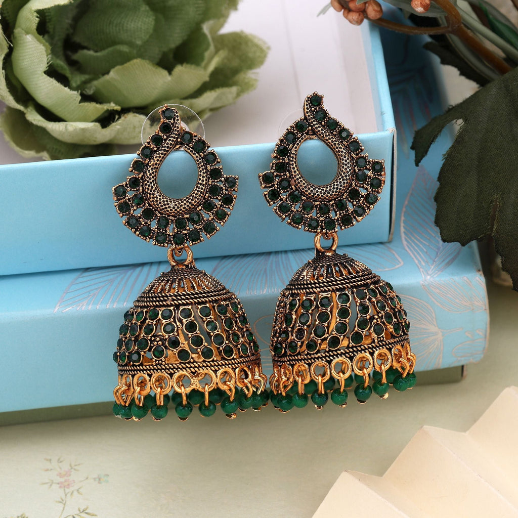 Attractive Green Color Oxidised Earrings Designed For Bridal Fashion Jewelry, Weddings, And Festive Looks