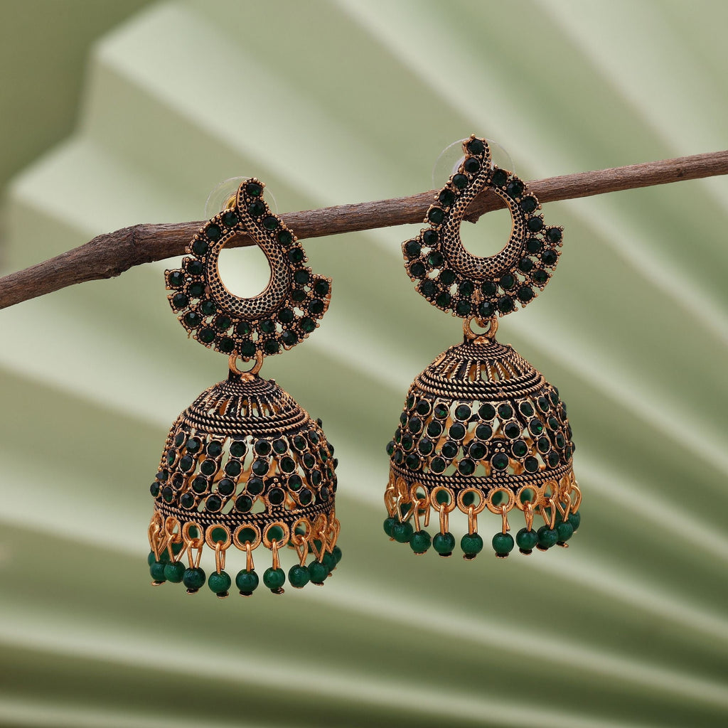 Attractive Green Color Oxidised Earrings Designed For Bridal Fashion Jewelry, Weddings, And Festive Looks