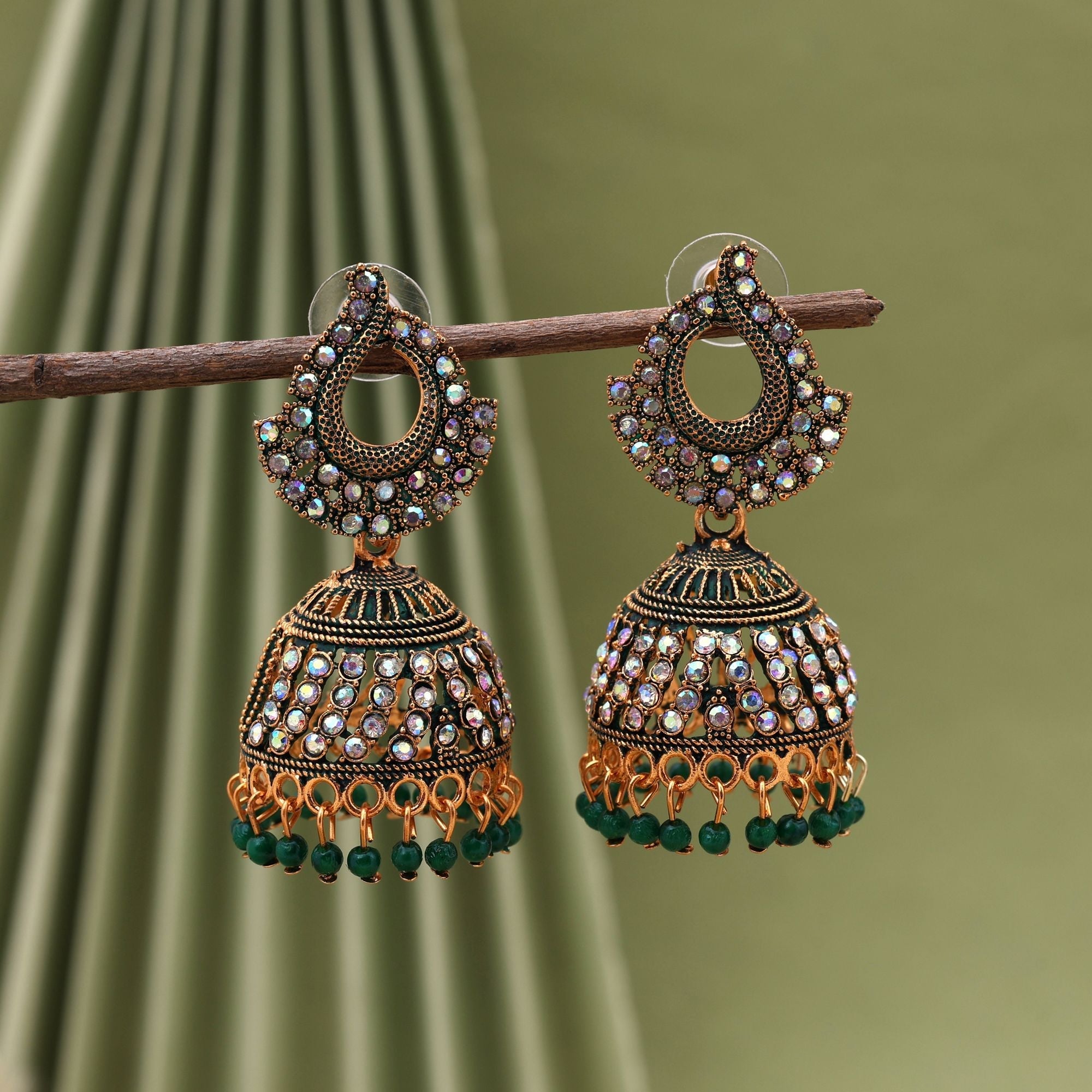 Stylish Green Color Mint Meena Oxidised Earrings Crafted With Handmade Work For Weddings And Party Looks