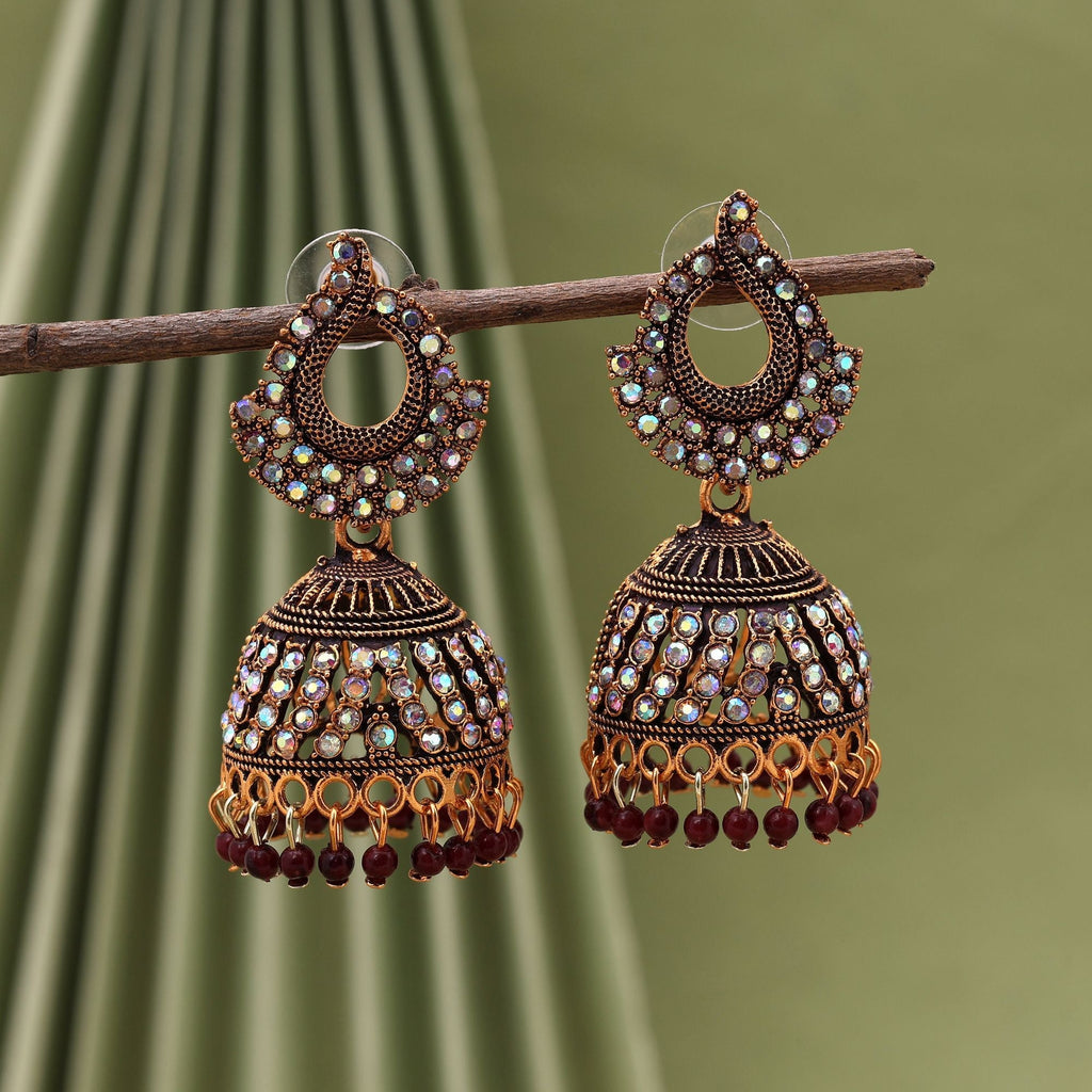 Attractive Maroon Color Mint Meena Oxidised Earrings Perfect For Women’S Ethnic Styling And Bridal Looks