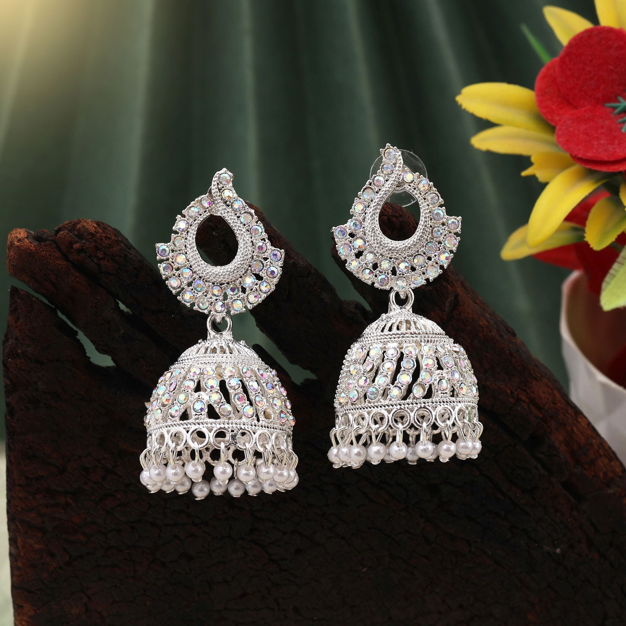 Elegant White Color Oxidised Earrings Perfect For Brides, Cultural Parties, And Women’S Ethnic Outfits