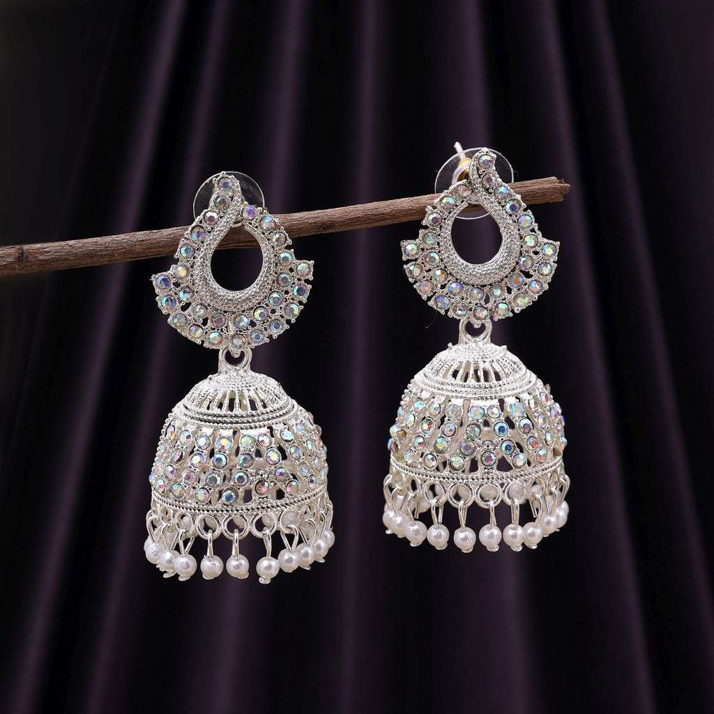 Elegant White Color Oxidised Earrings Perfect For Brides, Cultural Parties, And Women’S Ethnic Outfits