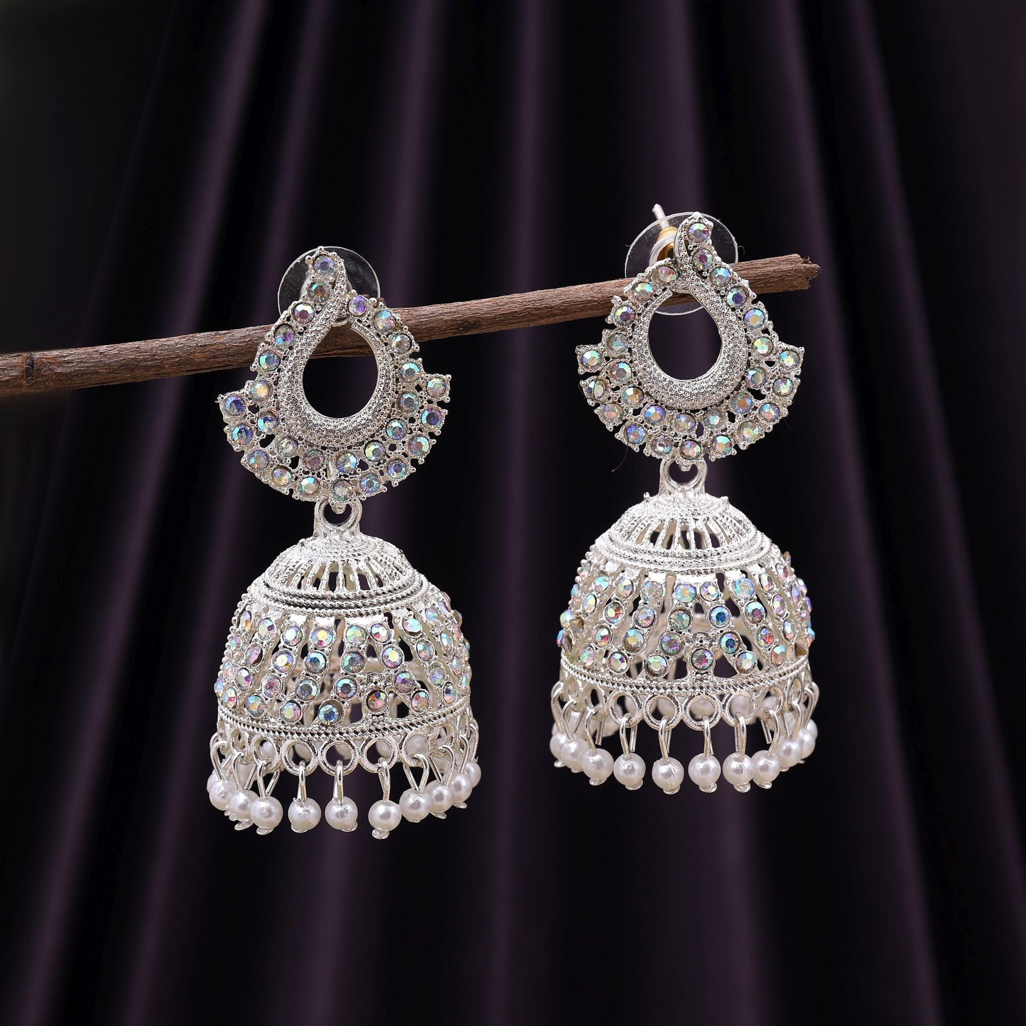 Elegant White Color Oxidised Earrings Perfect For Brides, Cultural Parties, And Women’S Ethnic Outfits