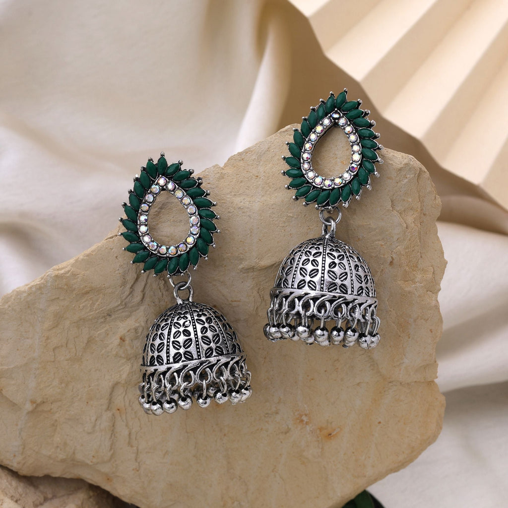 Elegant Green Color Oxidised Earrings Perfect For Weddings, Festivals, And Women’S Party Wear Jewelry