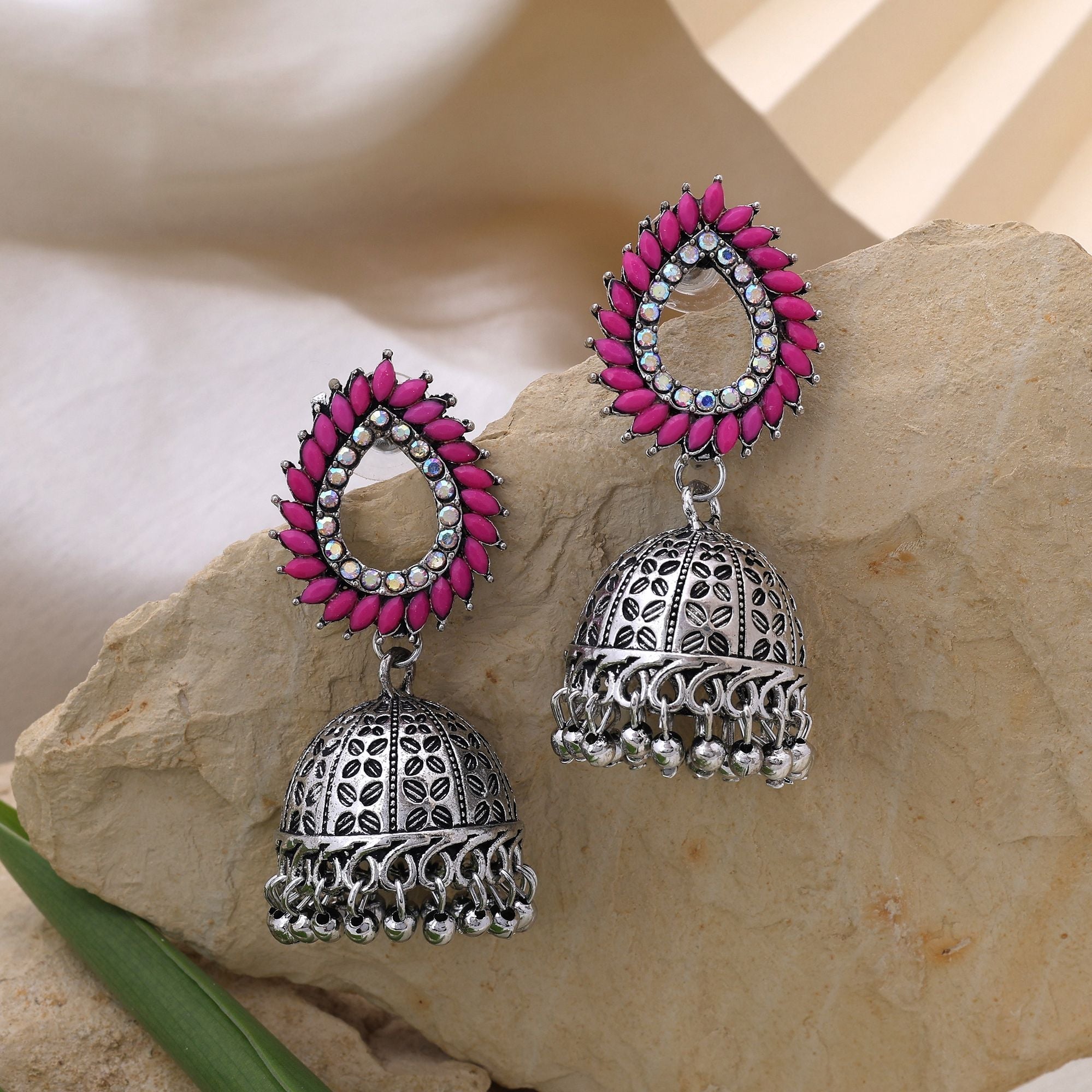 Exclusive Rani Color Oxidised Earrings Designed For Brides, Parties, And Women’S Cultural Outfits Jewelry