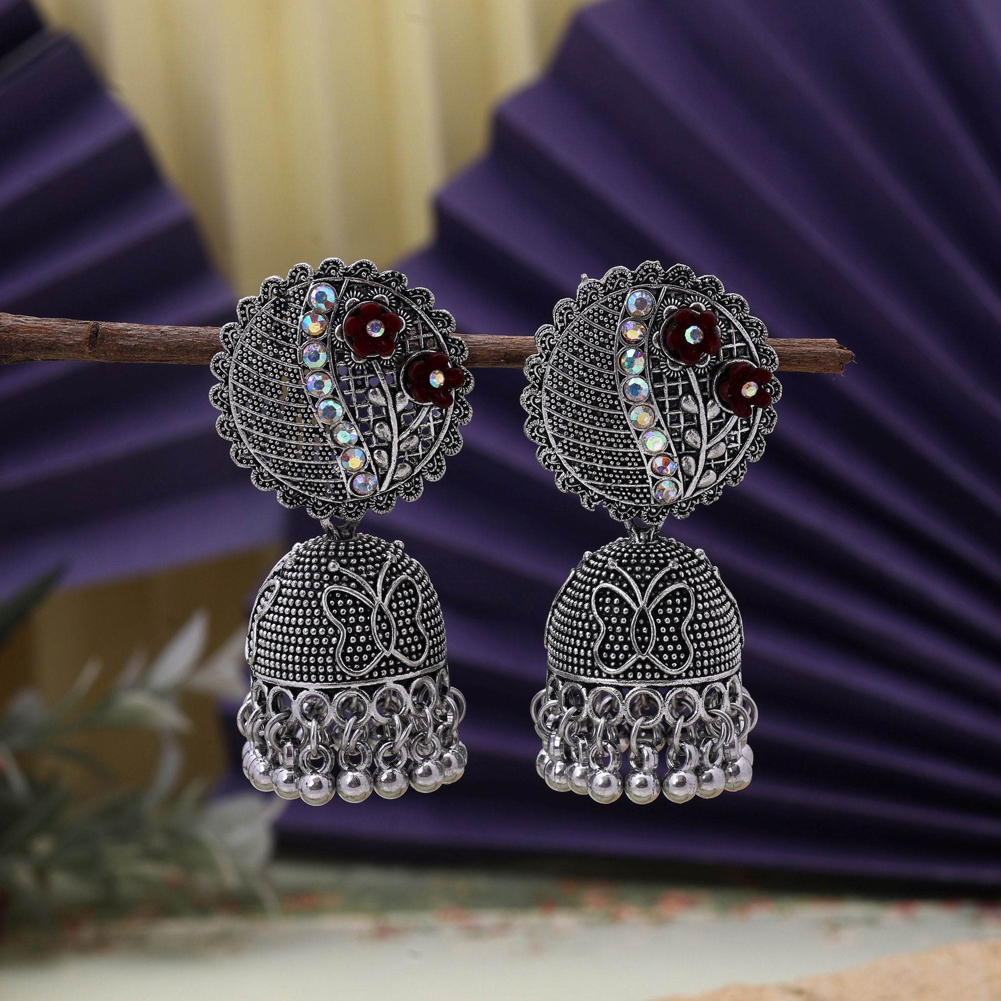 Exclusive Black Color Oxidised Earrings Designed With Detailing For Brides, Parties, And Ethnic Outfits