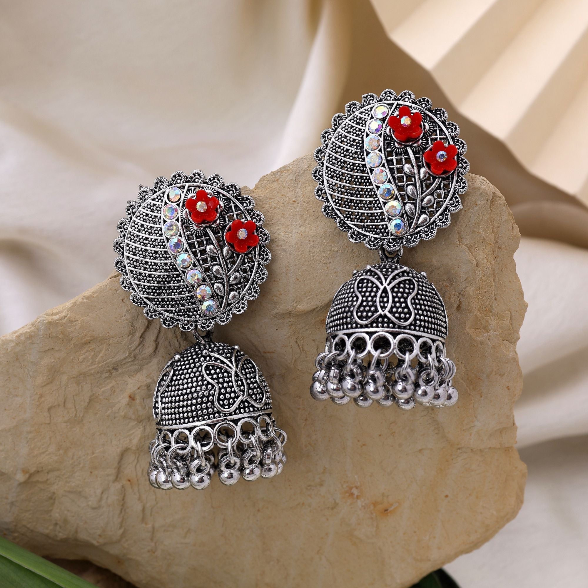 Attractive Red Color Oxidised Earrings Designed For Weddings, Brides, And Ethnic Women’S Fashion Jewelry