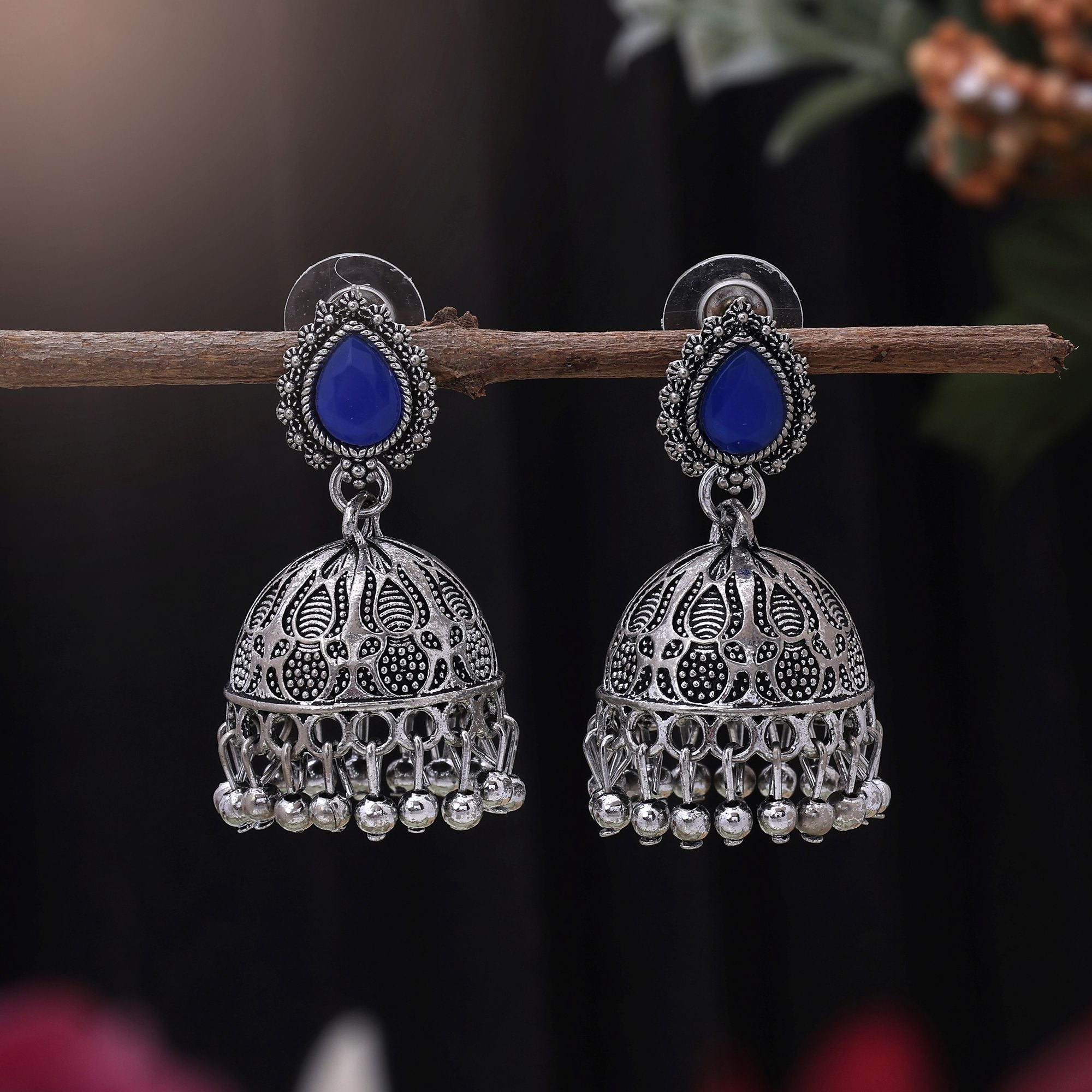 Gorgeous Blue Color Oxidised Earrings Crafted For Weddings, Cultural Functions, And Women’S Ethnic Fashion