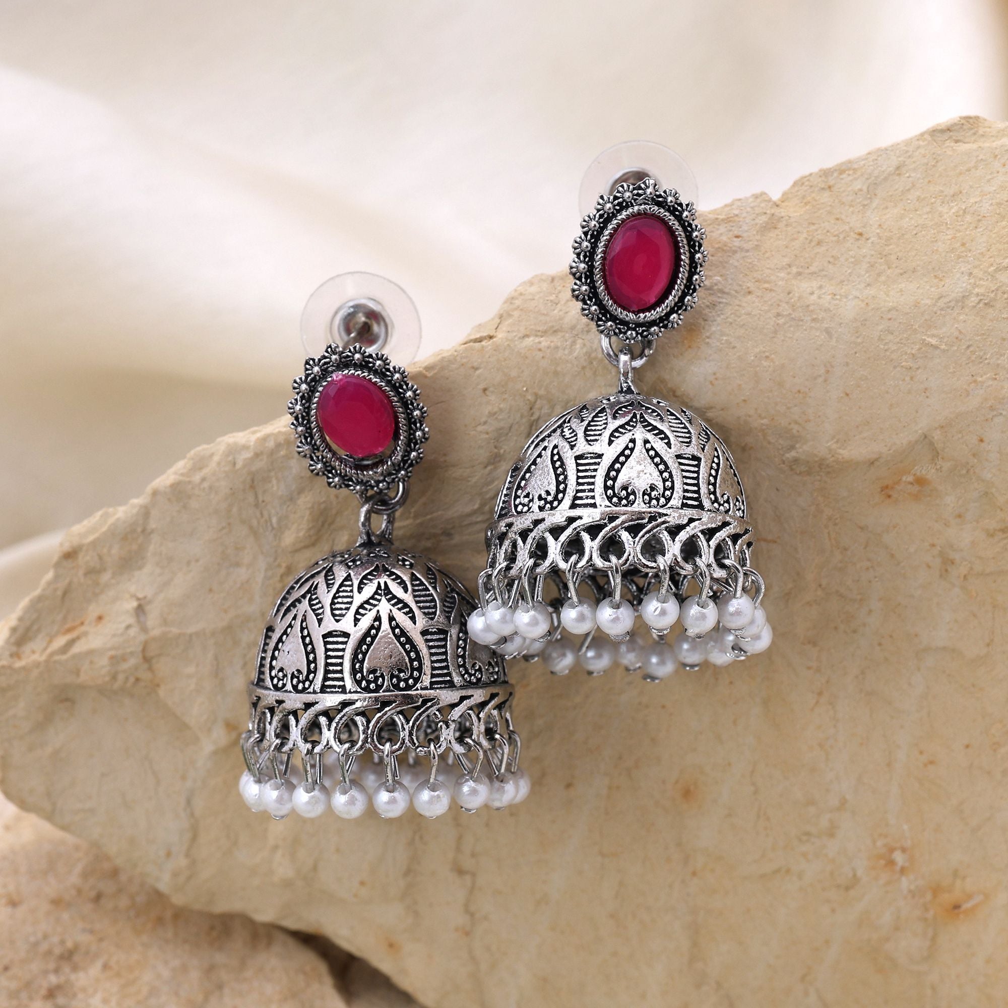 Stylish Rani Color Oxidised Earrings Perfect For Weddings, Parties, And Women’S Ethnic Styling Jewelry