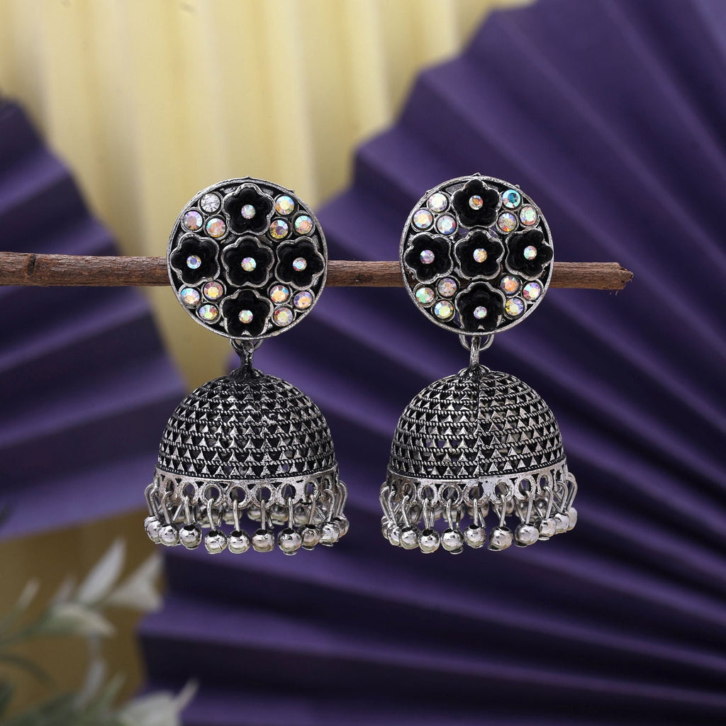 Elegant Black Color Oxidised Earrings Designed With Artistic Work For Brides, Weddings, And Parties