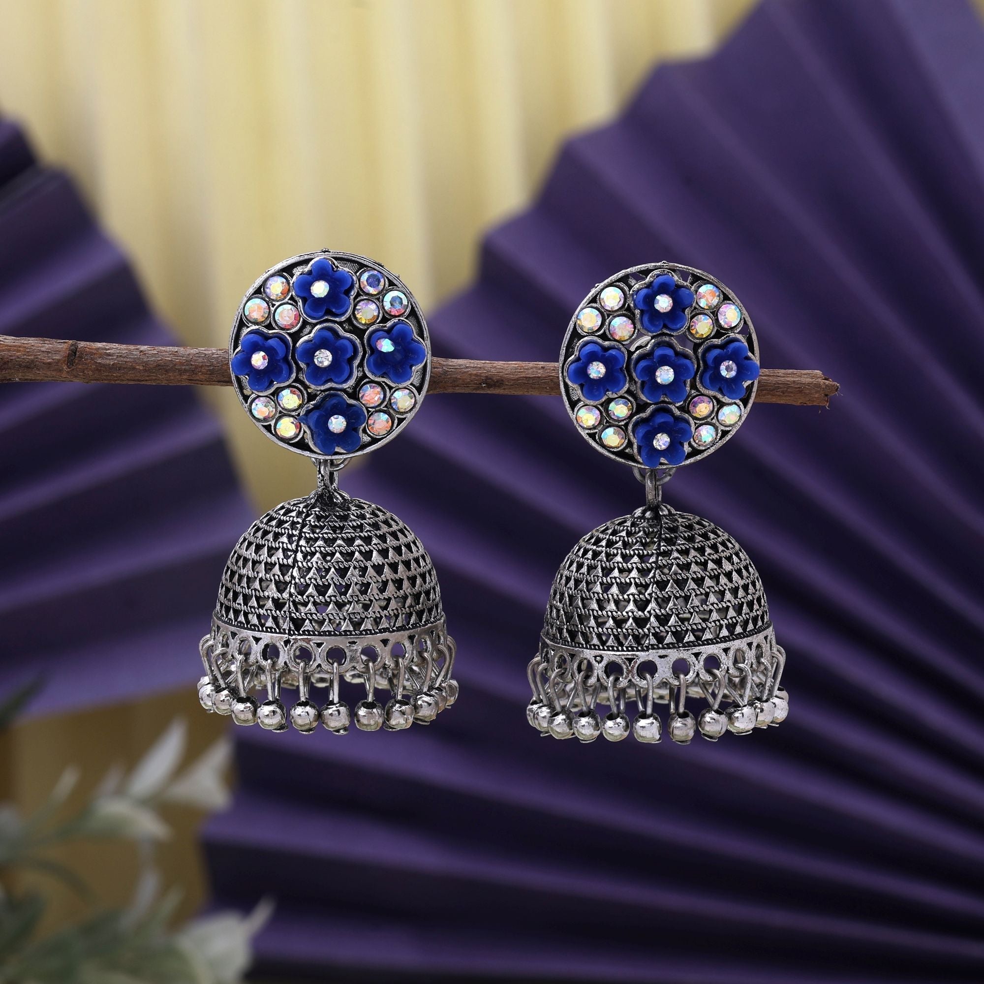 Attractive Blue Color Oxidised Earrings Perfect For Brides, Parties, And Ethnic Women’S Jewelry Collections