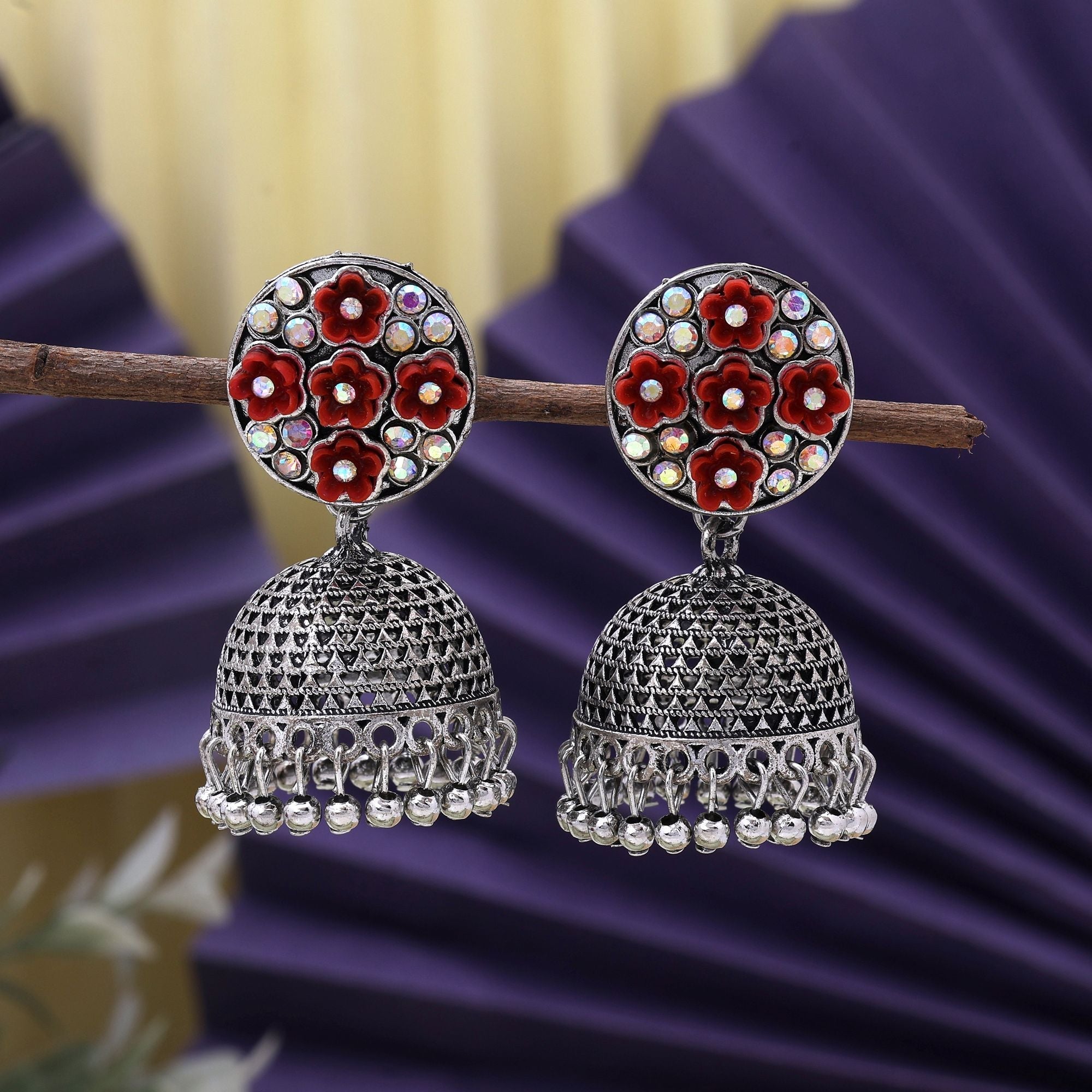 Gorgeous Red Color Oxidised Earrings Perfect For Festivals, Brides, And Women’S Cultural Fashion Jewelry