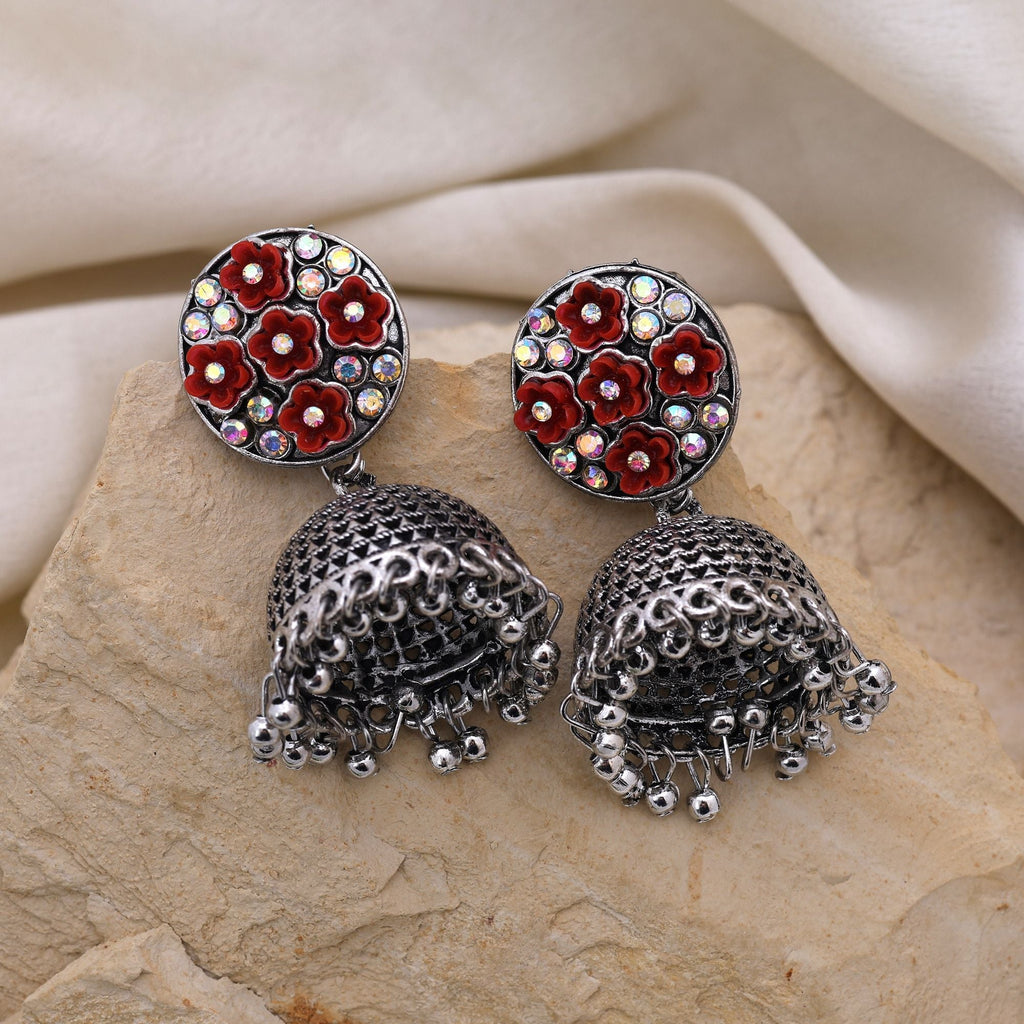 Gorgeous Red Color Oxidised Earrings Perfect For Festivals, Brides, And Women’S Cultural Fashion Jewelry