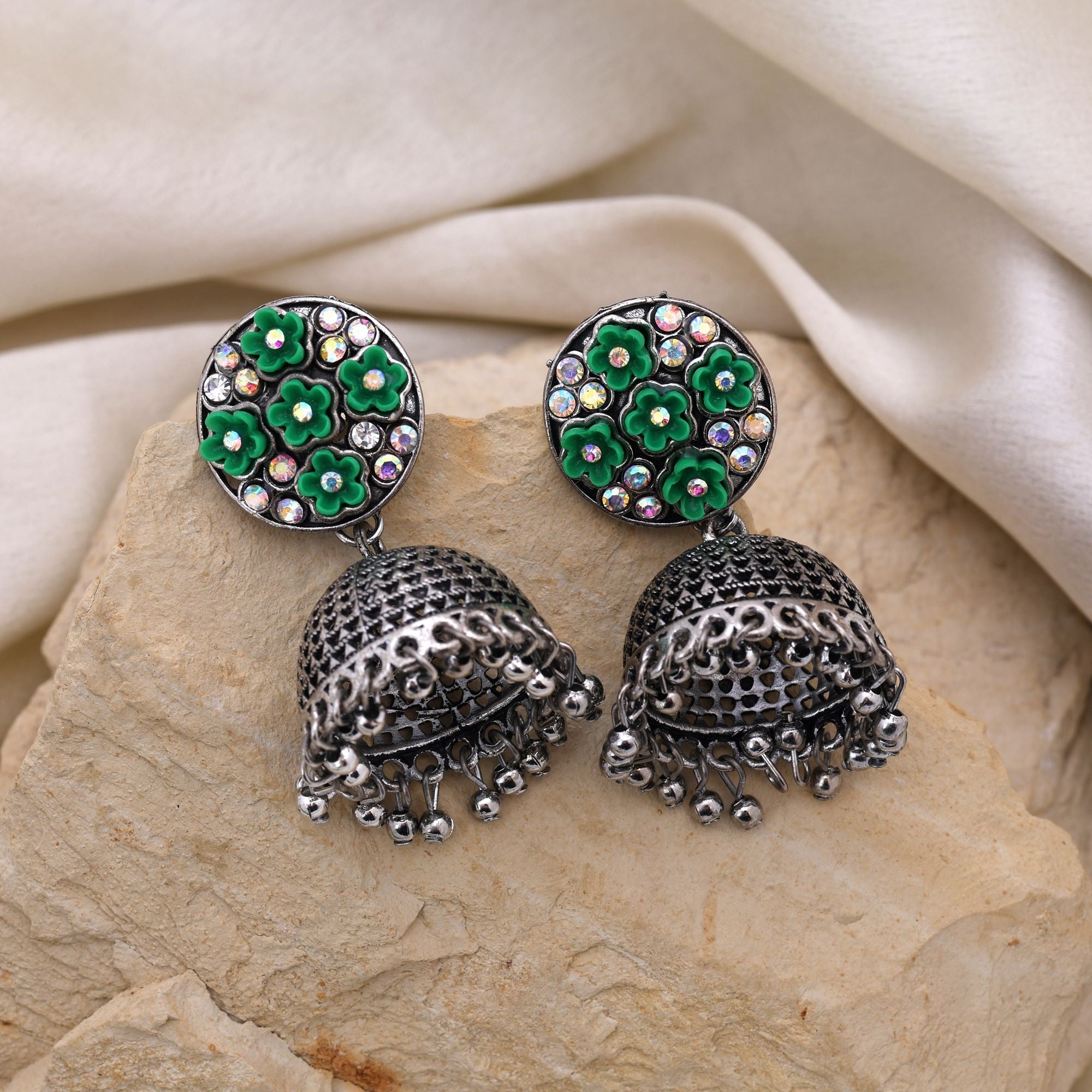 Exclusive Rama Green Color Oxidised Earrings Designed For Women’S Bridal Styling And Ethnic Party Wear