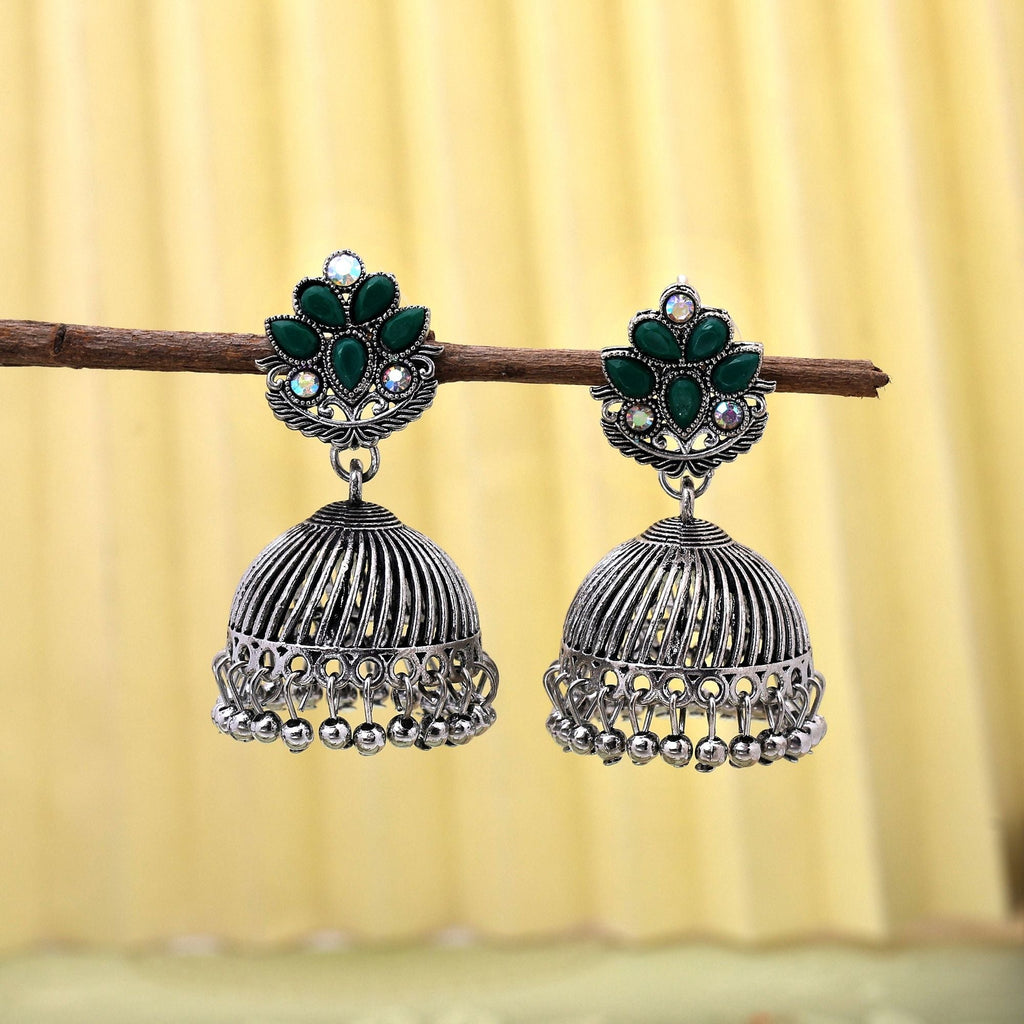 Elegant Green Color Oxidised Earrings Perfect For Brides, Traditional Outfits, And Cultural Fashion Jewelry