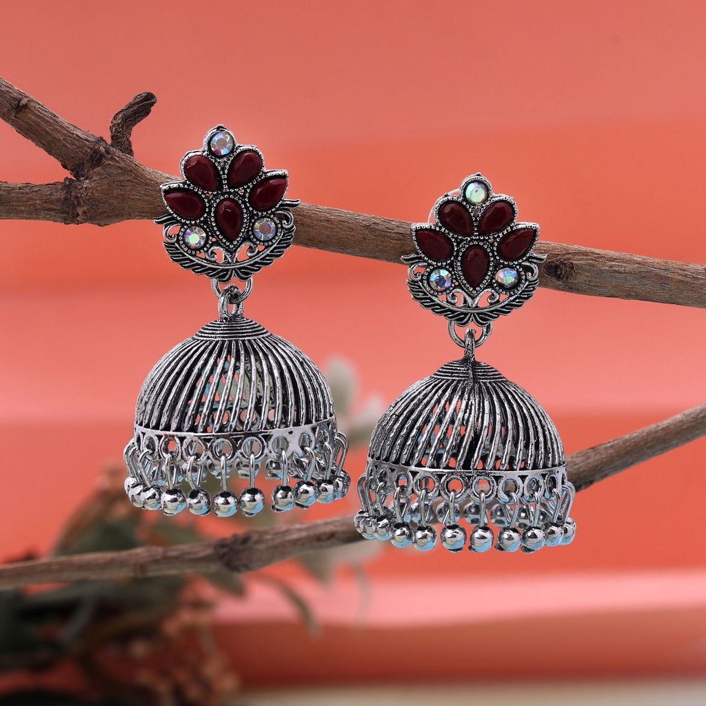 Exclusive Maroon Color Oxidised Earrings Perfect For Festivals, Brides, And Women’S Ethnic Party Jewelry