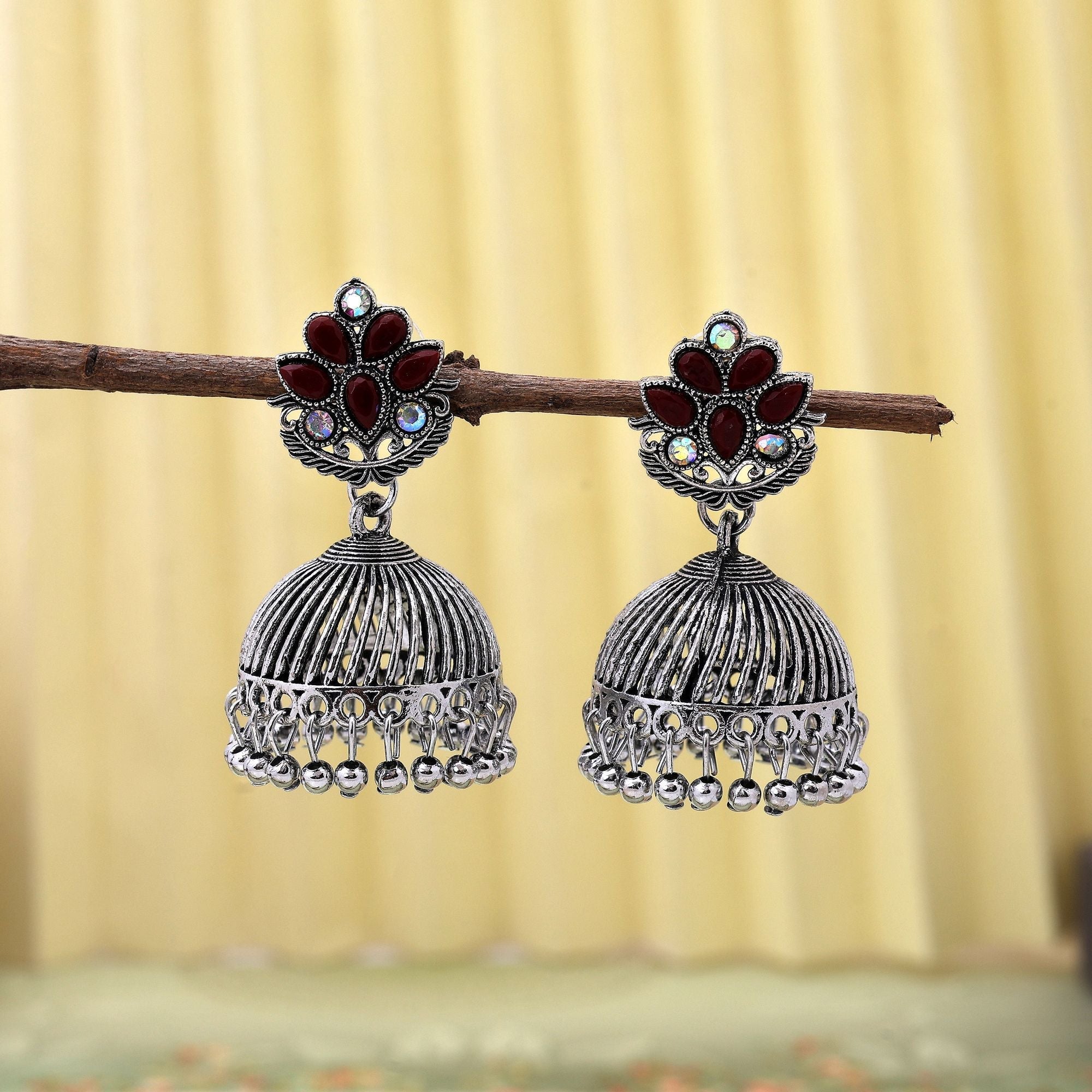 Exclusive Maroon Color Oxidised Earrings Perfect For Festivals, Brides, And Women’S Ethnic Party Jewelry