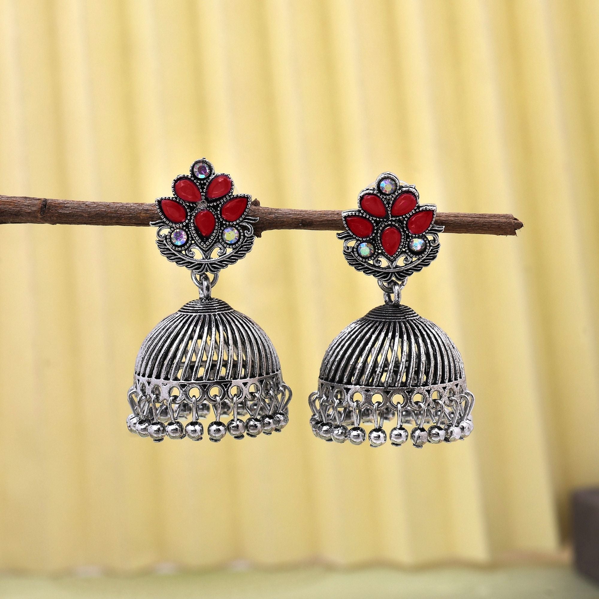 Stylish Red Color Oxidised Earrings Designed For Weddings, Brides, And Women’S Party Outfits Jewelry