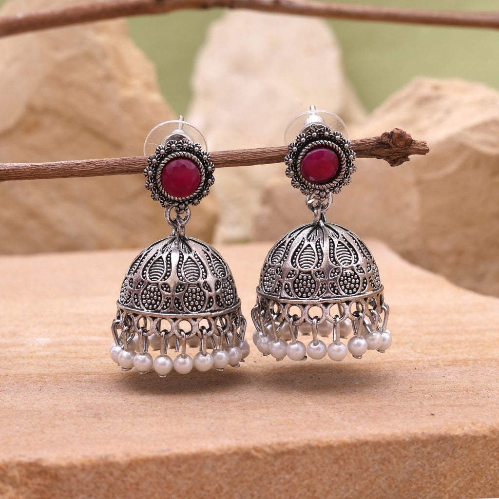 Stylish Red Color Oxidised Earrings Perfect For Wedding, Party, And Festive Outfits
