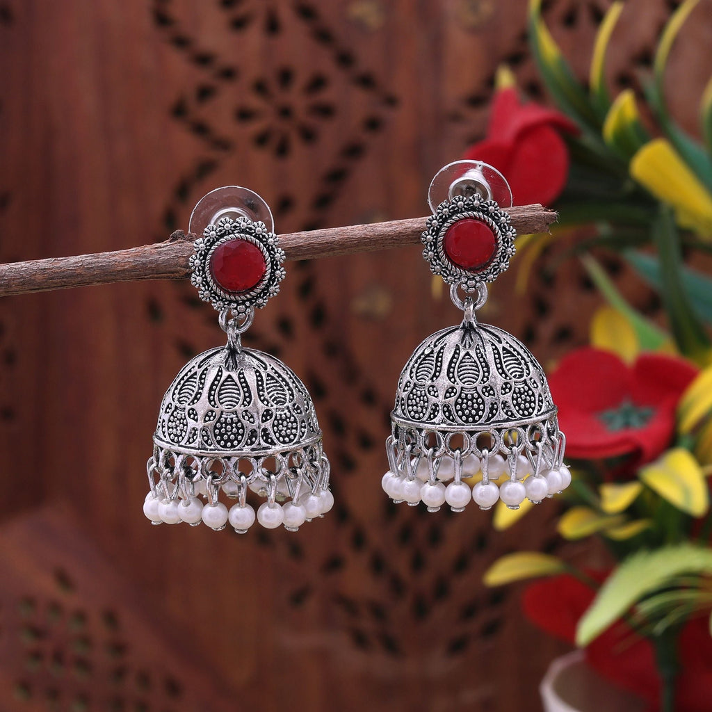 Stylish Red Color Oxidised Earrings Perfect For Wedding, Party, And Festive Outfits