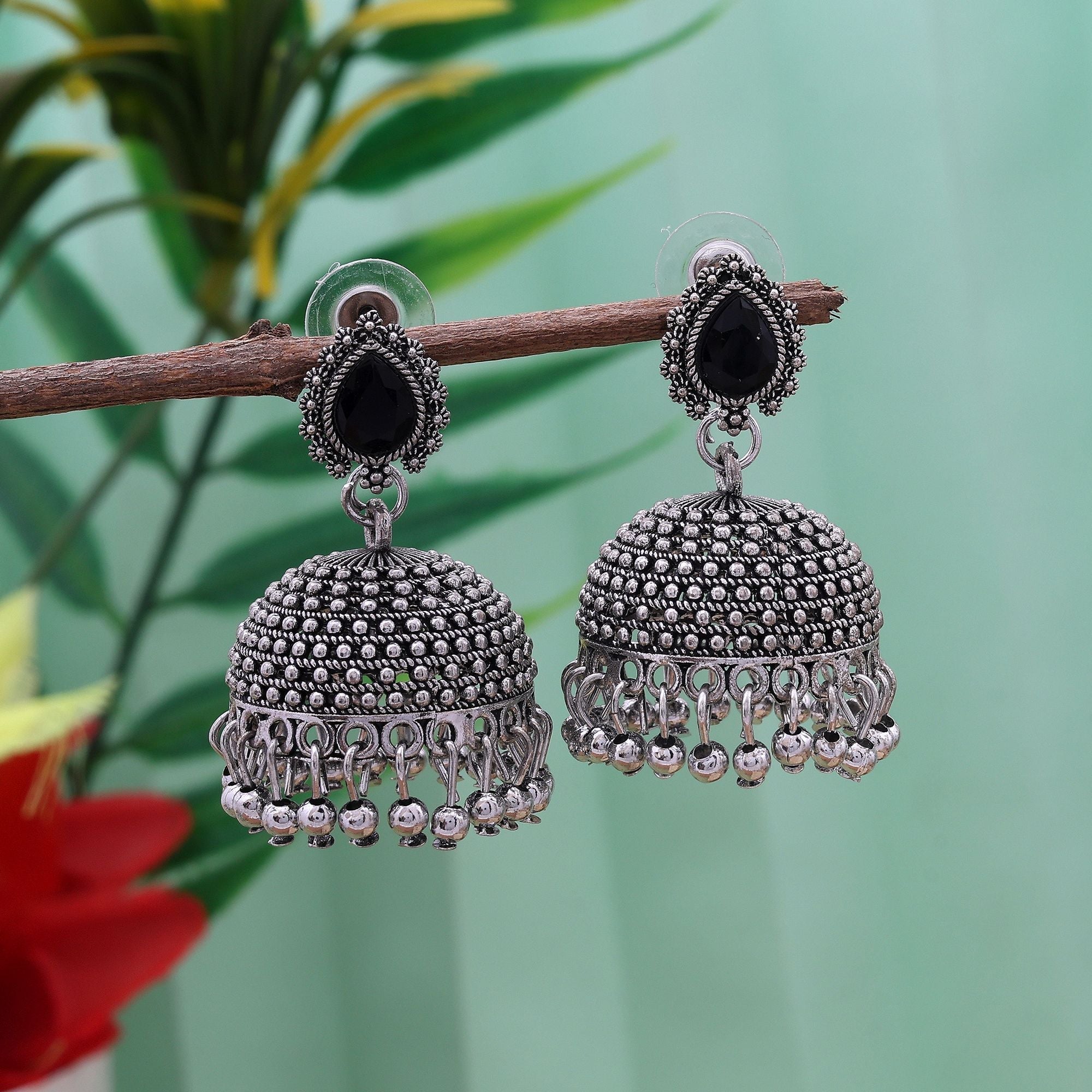 Antique Black Color Oxidised Earrings With Elegant Handmade Finish For Ethnic Outfits