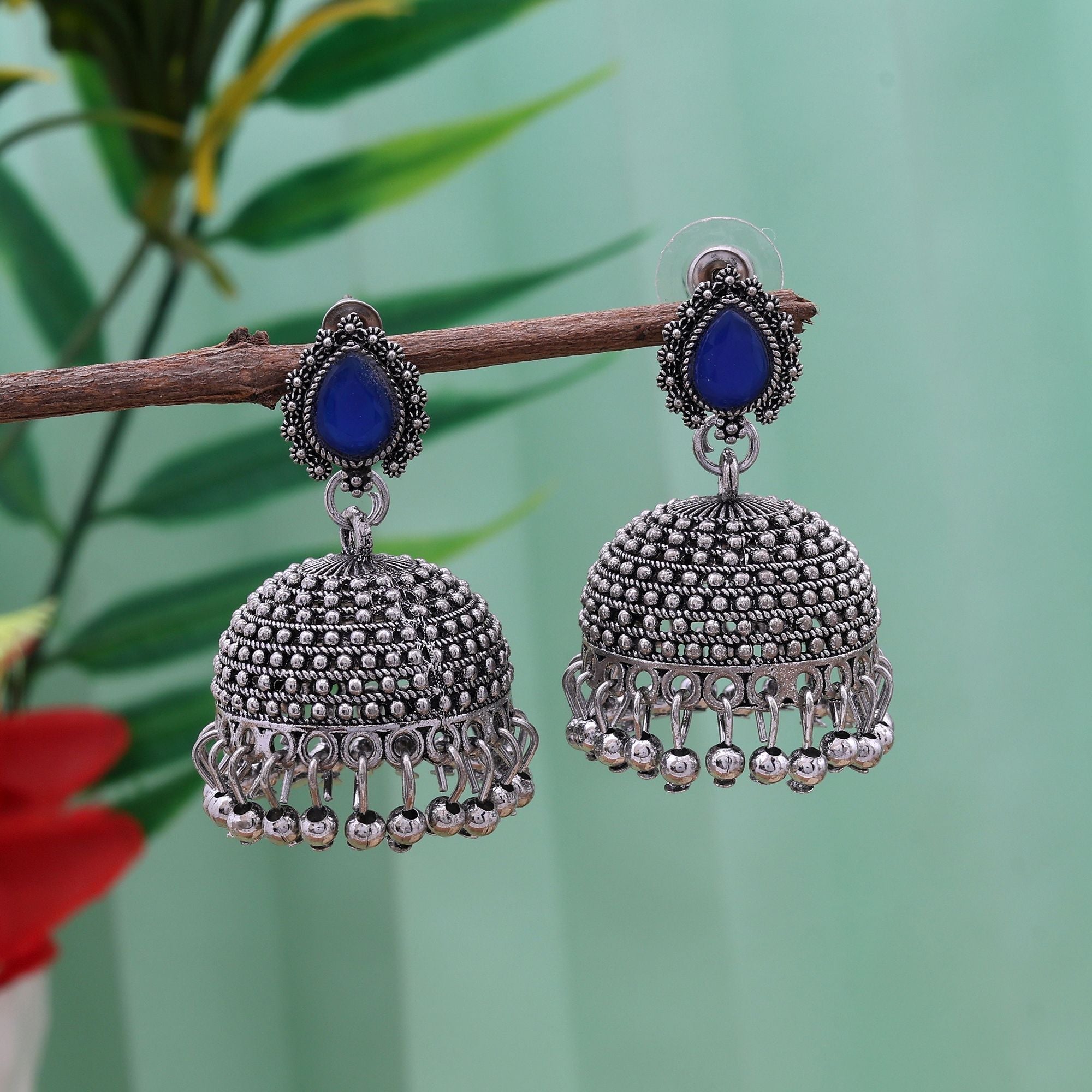 Stunning Blue Color Oxidised Earrings With Traditional Artistic Design For Party And Wedding Wear