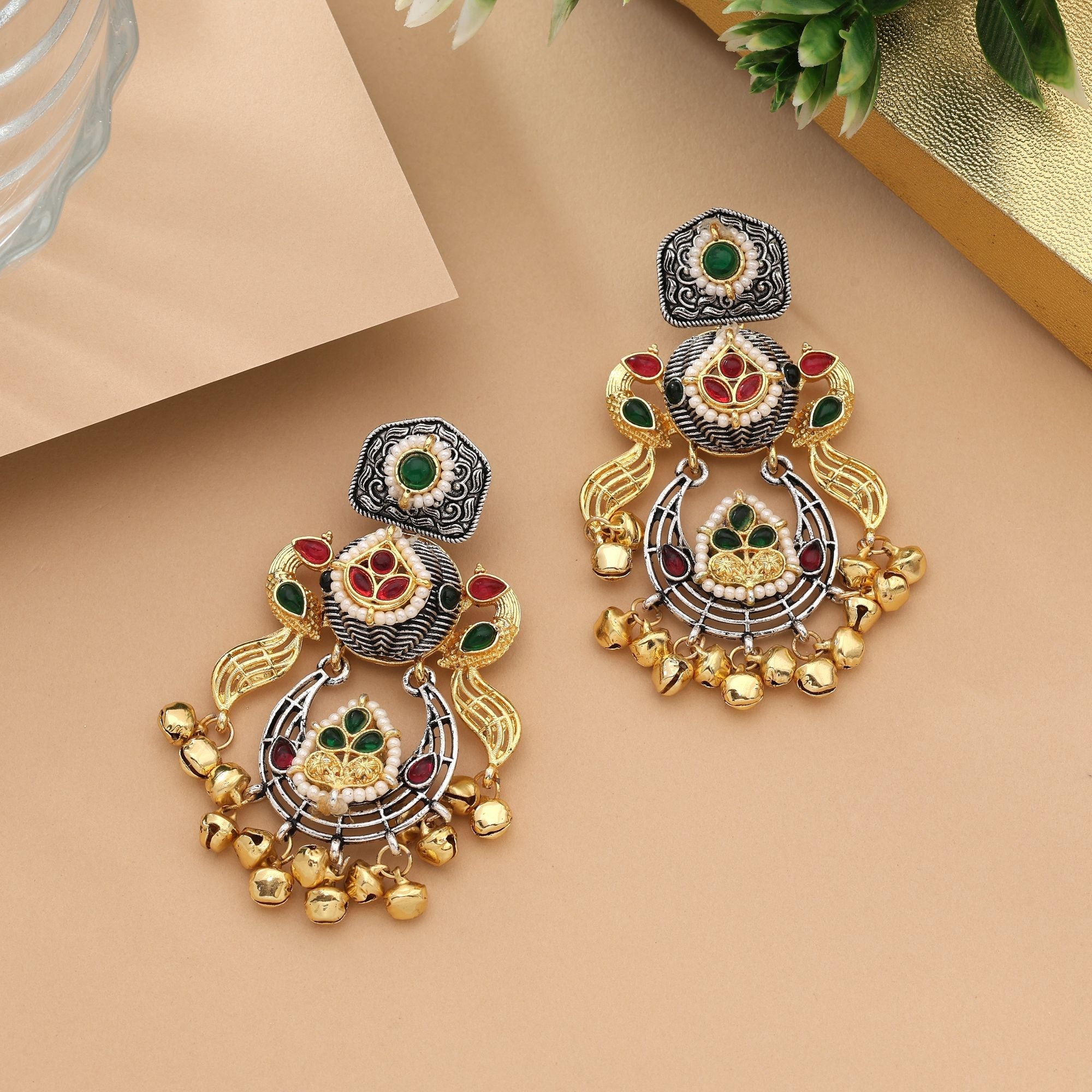 Elegant Gold & Silver Color Dual Tone Oxidised Earrings For Ethnic Outfits
