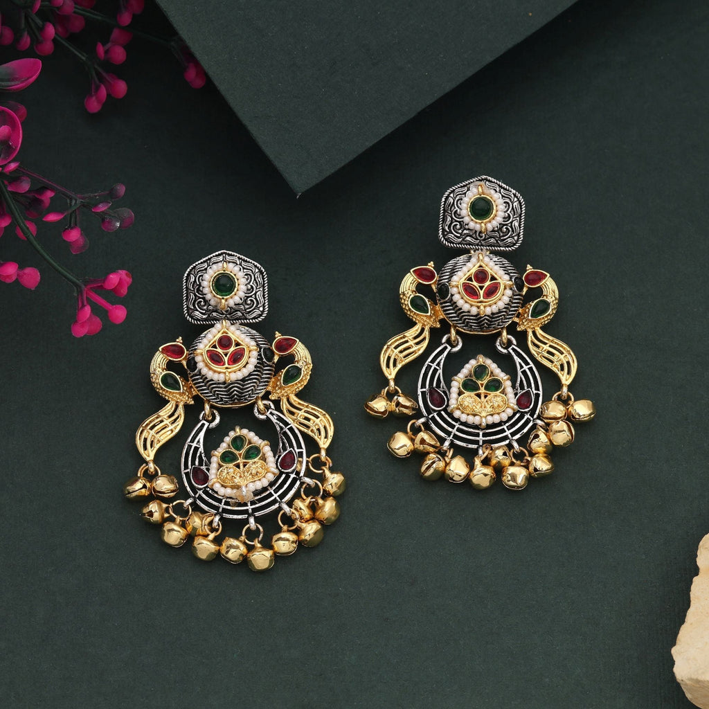 Elegant Gold & Silver Color Dual Tone Oxidised Earrings For Ethnic Outfits