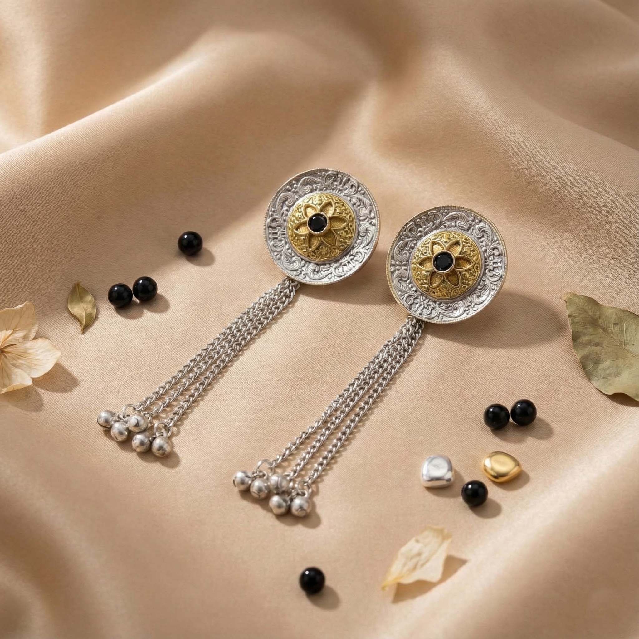 Black Color Oxidised Earrings Featuring Striking Dual-Tone Contrast Ideal For Strong Statement Fashion