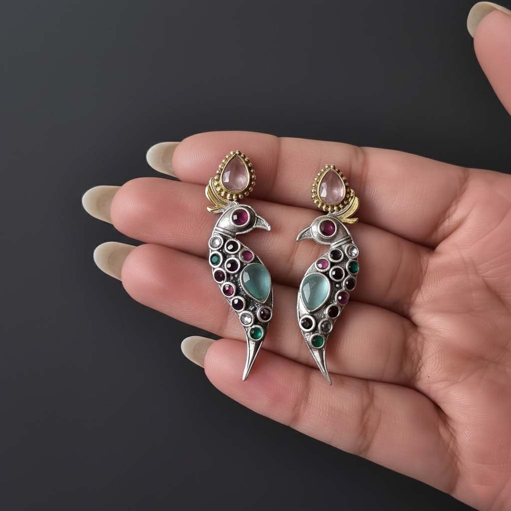 Multi Color Oxidised Earrings Blended With Artistic Dual-Tone Finishes For Expressive Festive Styling