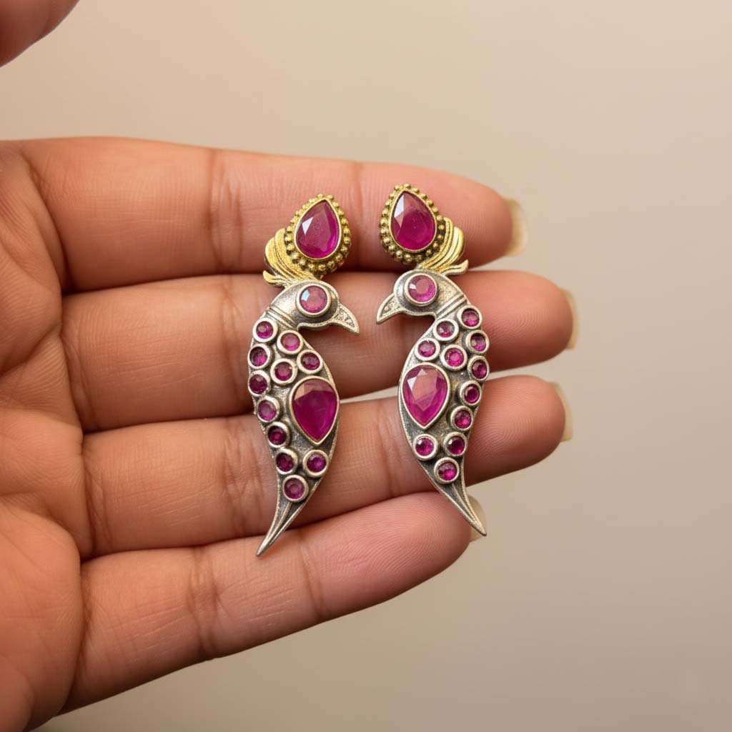 Rani Color Oxidised Earrings Featuring Radiant Dual-Tone Artistry Perfect For Weddings And Celebrations