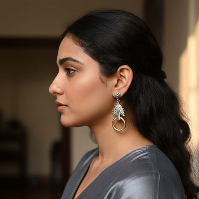 Gold & Silver Color Oxidised Earrings Made With Dual-Tone Brilliance For Traditional Festive Appeal
