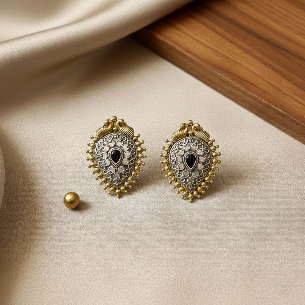Black Color Oxidised Earrings Crafted With Antique Dual-Tone Finish For Heritage-Inspired Styling