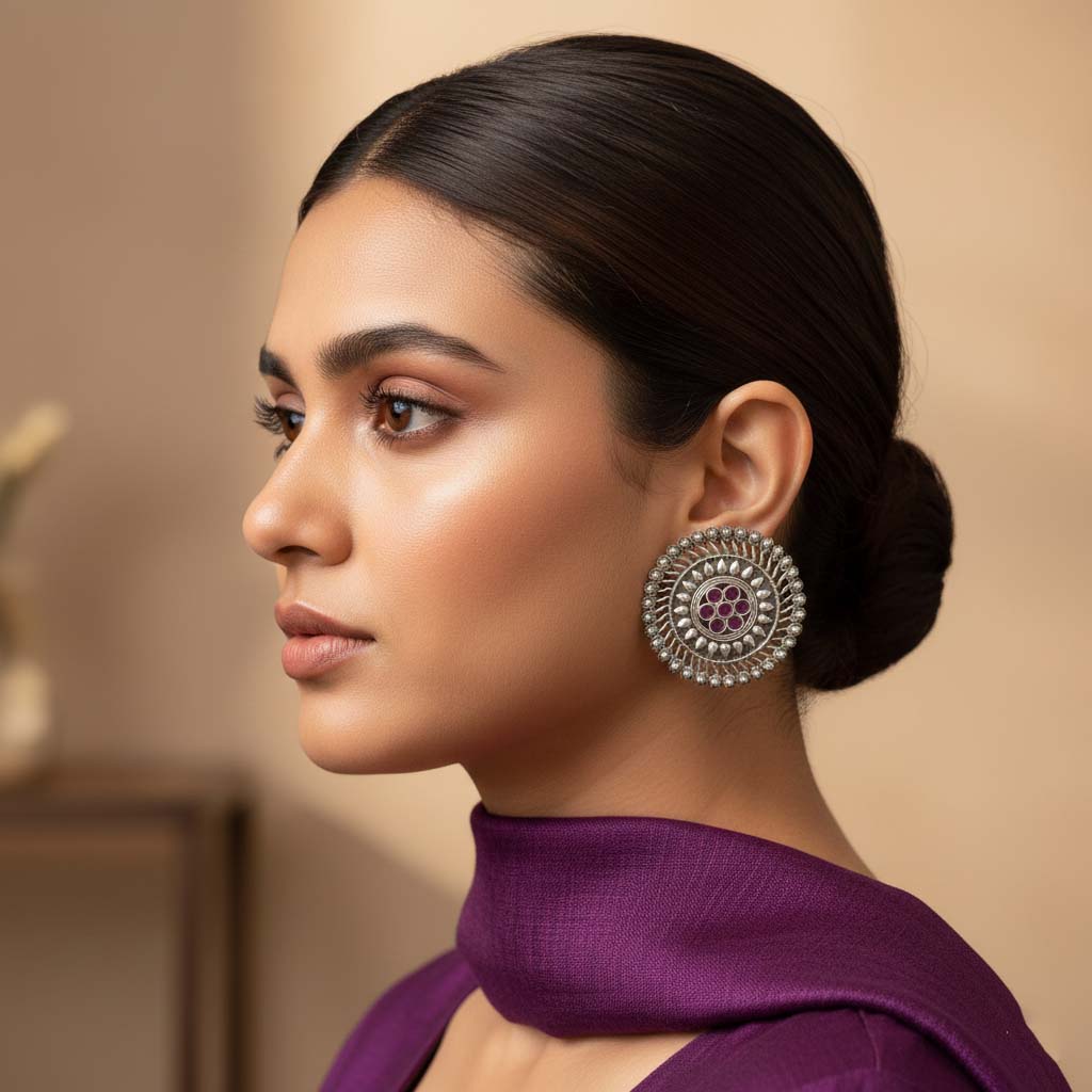 Rani Color Oxidised Earrings Delivering Bold Oxidised Texture For Vibrant Cultural Styling Needs