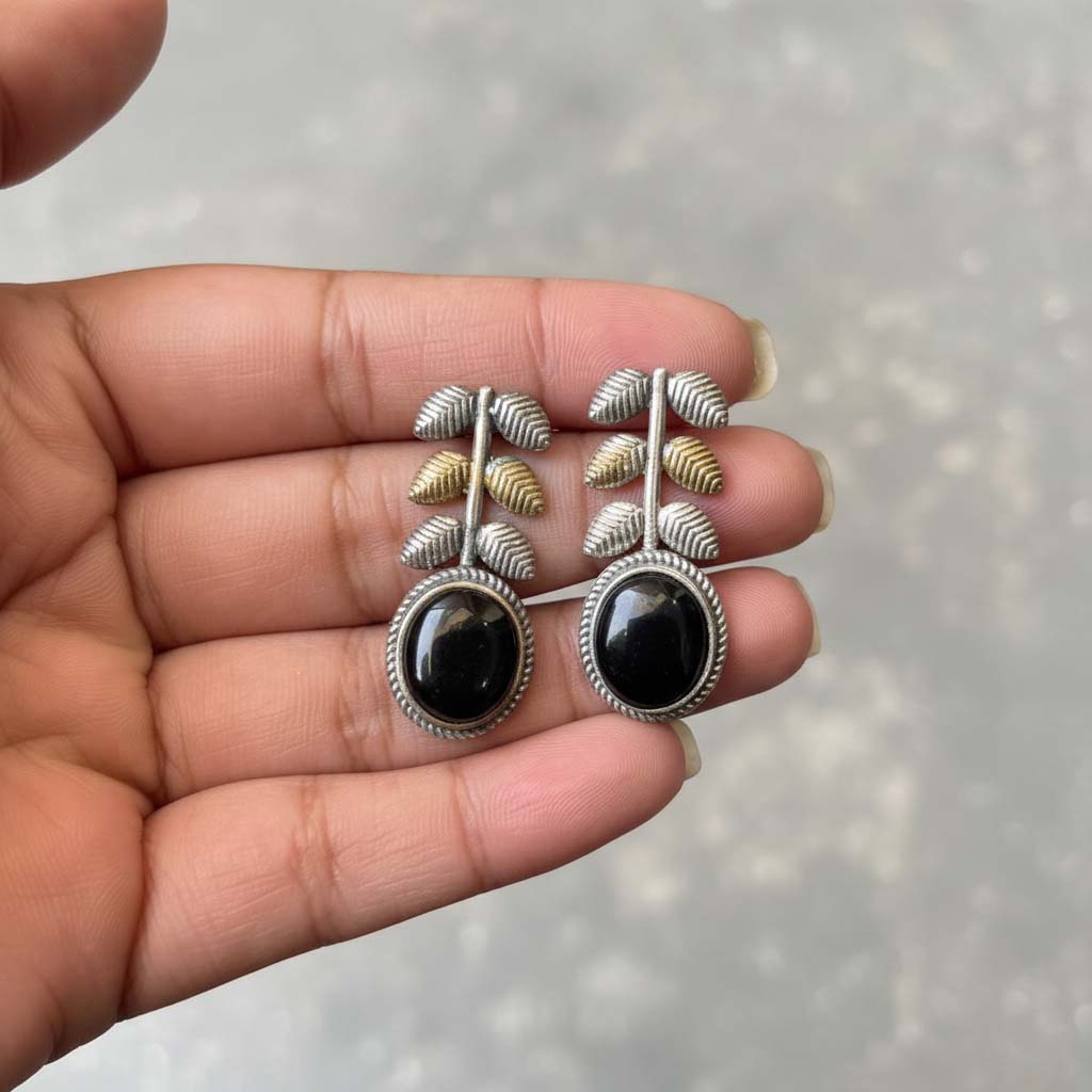Black Color Oxidised Earrings Offering Dual-Tone Vibrance Suited For Bold Ethnic Expression