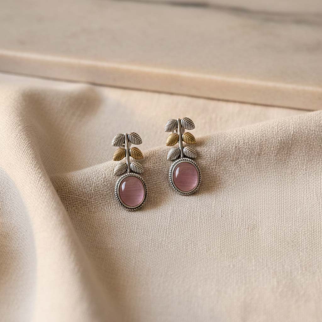 Light Pink Color Oxidised Earrings Crafted With Dual-Tone Grace Perfect For Soft Festive Looks